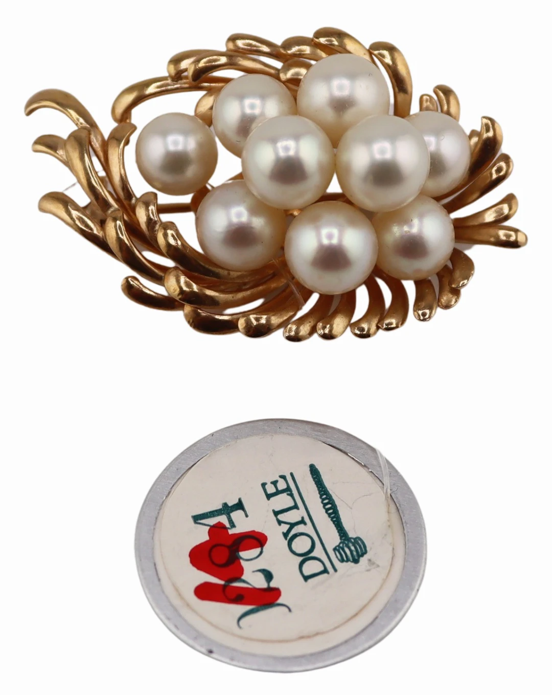 JEWELRY. Ex-Doyle 13kt Gold and Pearl Brooch.