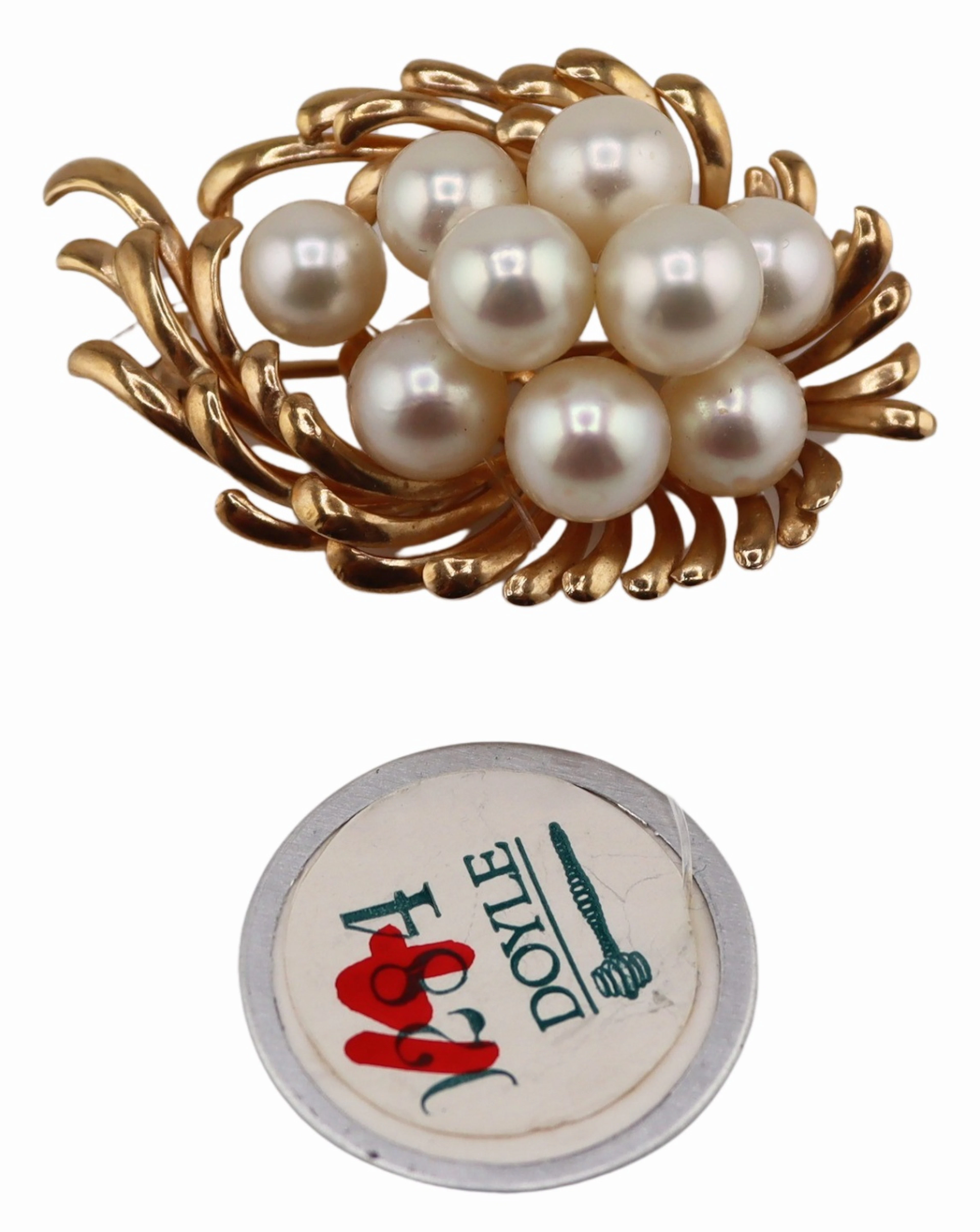 JEWELRY. Ex-Doyle 13kt Gold and Pearl Brooch.