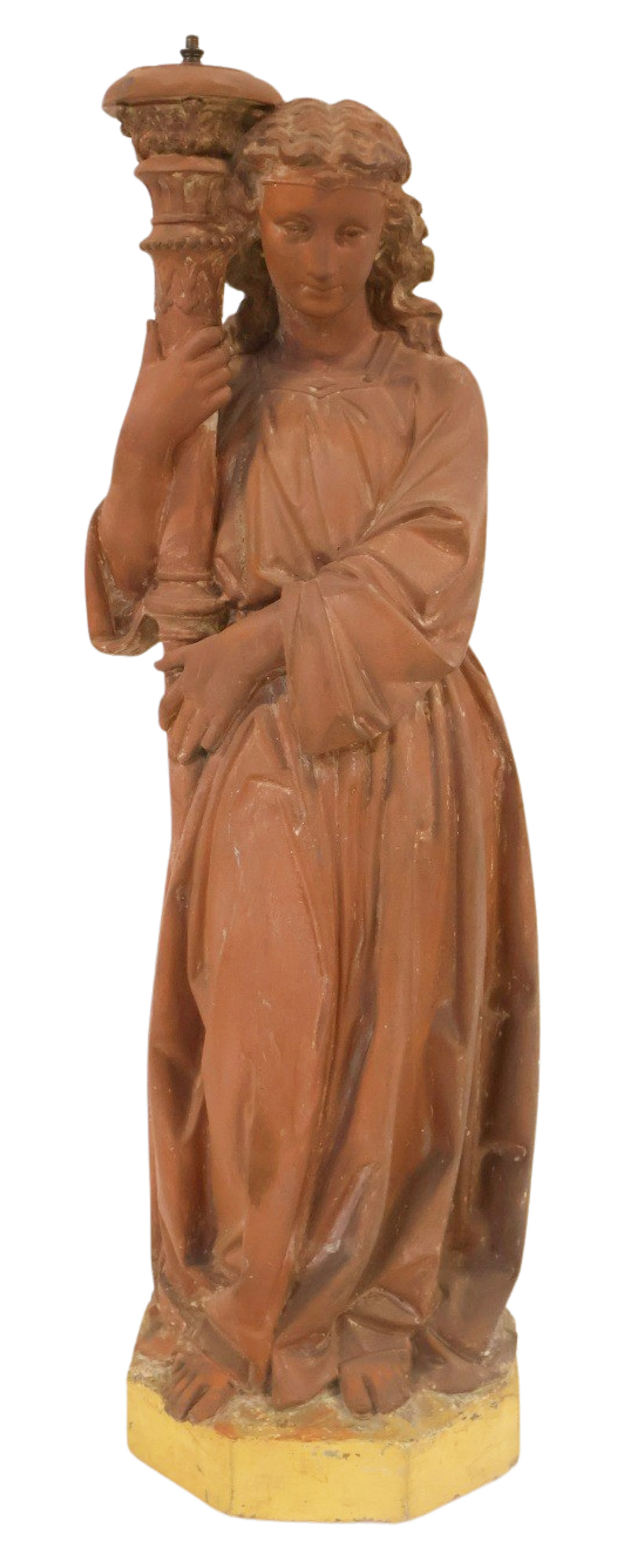 Large Antique Terracotta Figural Lamp.