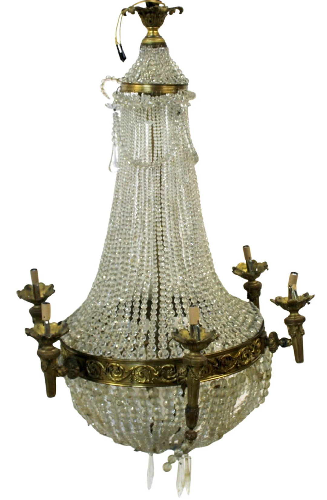 Vintage Bronze Beaded Balloon Form Chandelier.