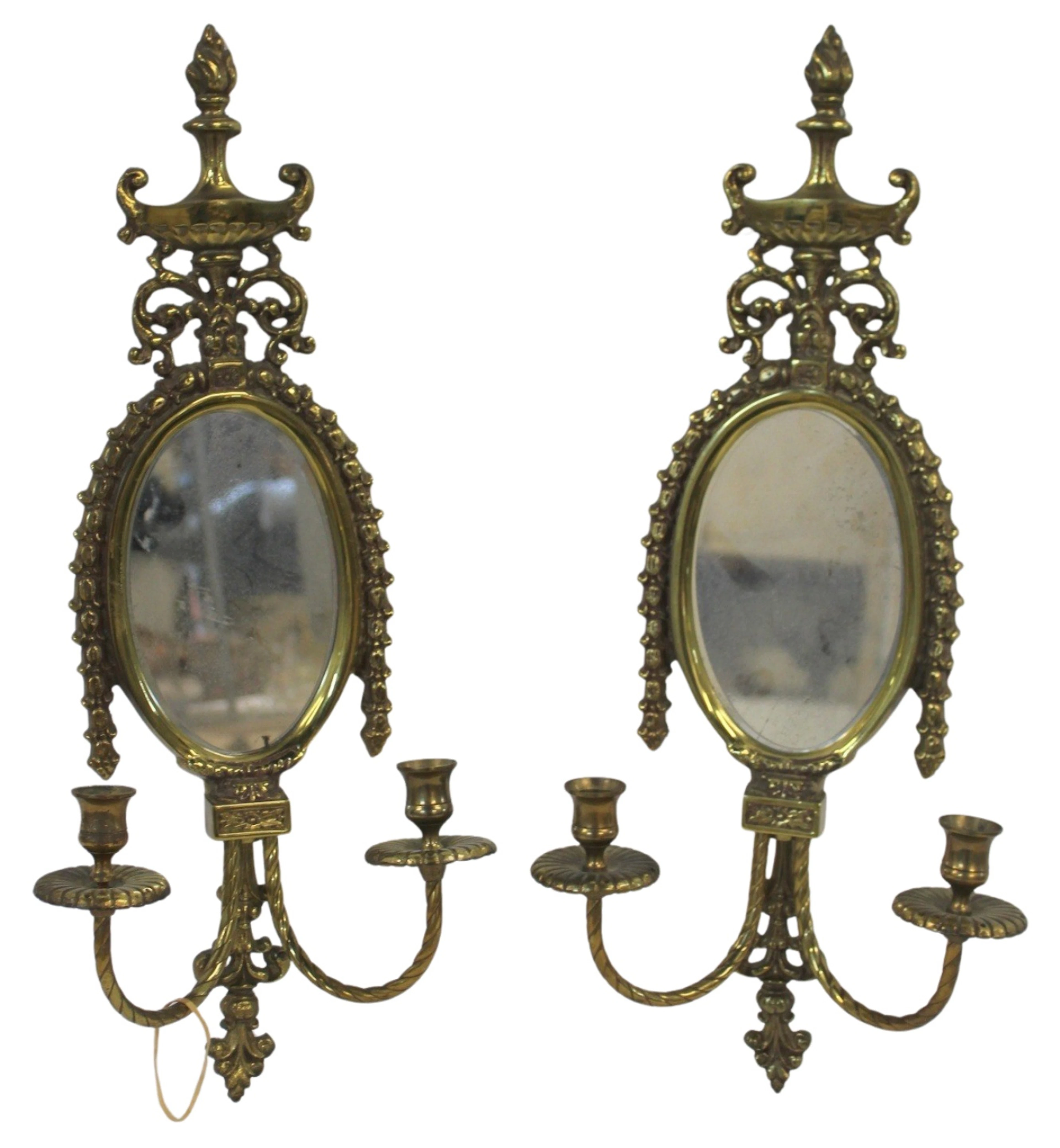Antique Pair of Adams Style Brass Mirror Back