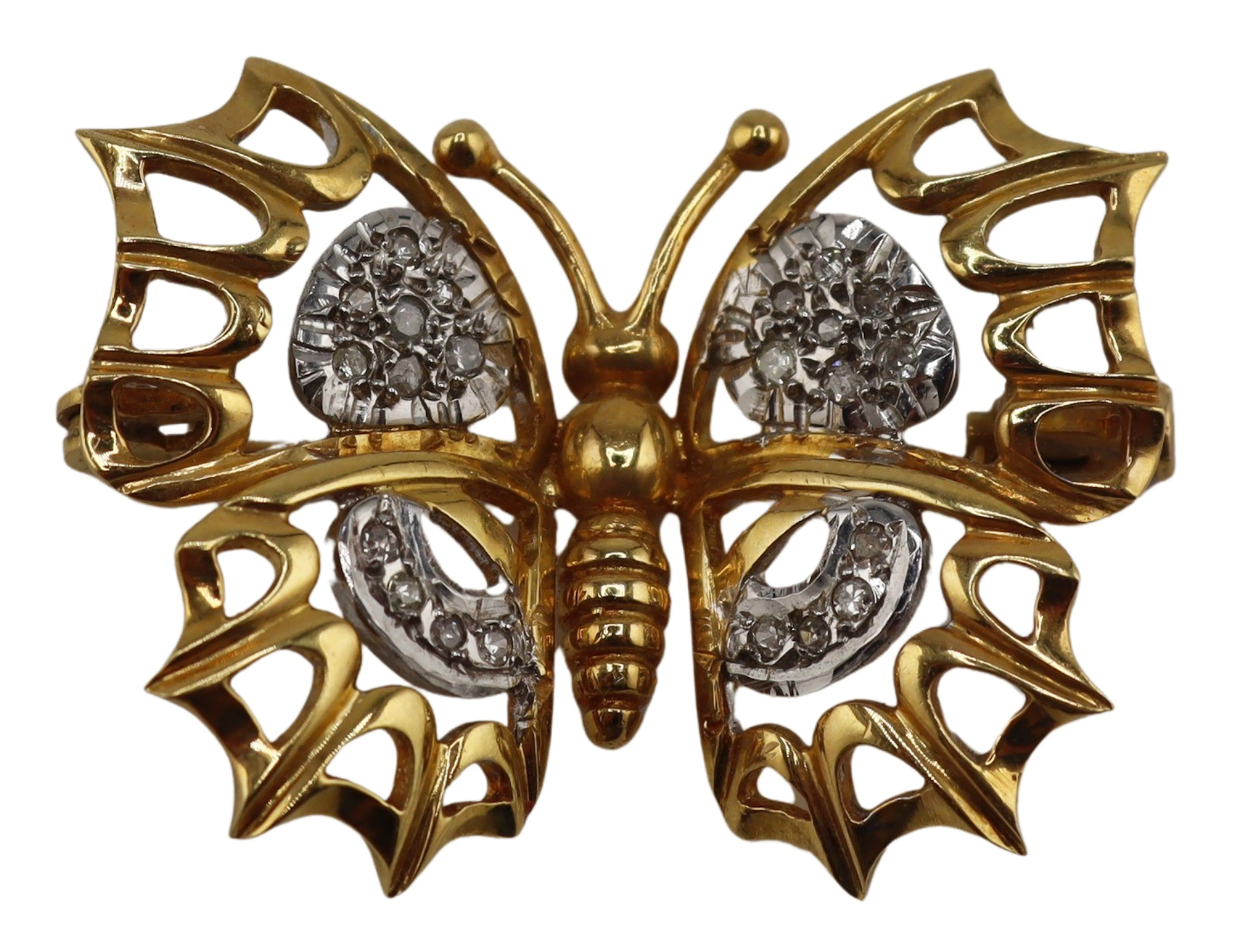 JEWELRY. 18kt Gold and Diamond Butterfly Brooch.