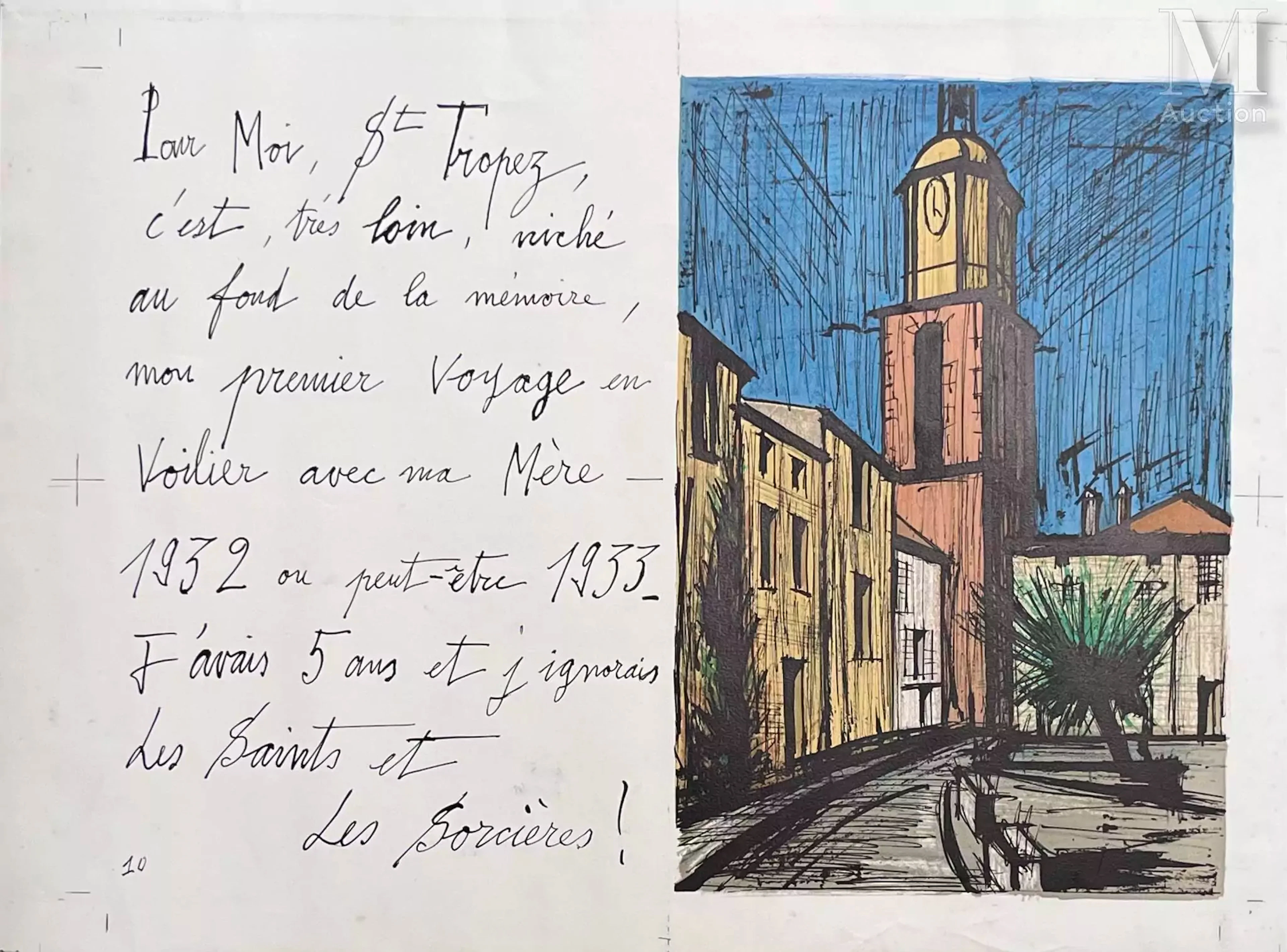 Bernard BUFFET (1928-1999) Saint-Tropez - le clocher et la place de