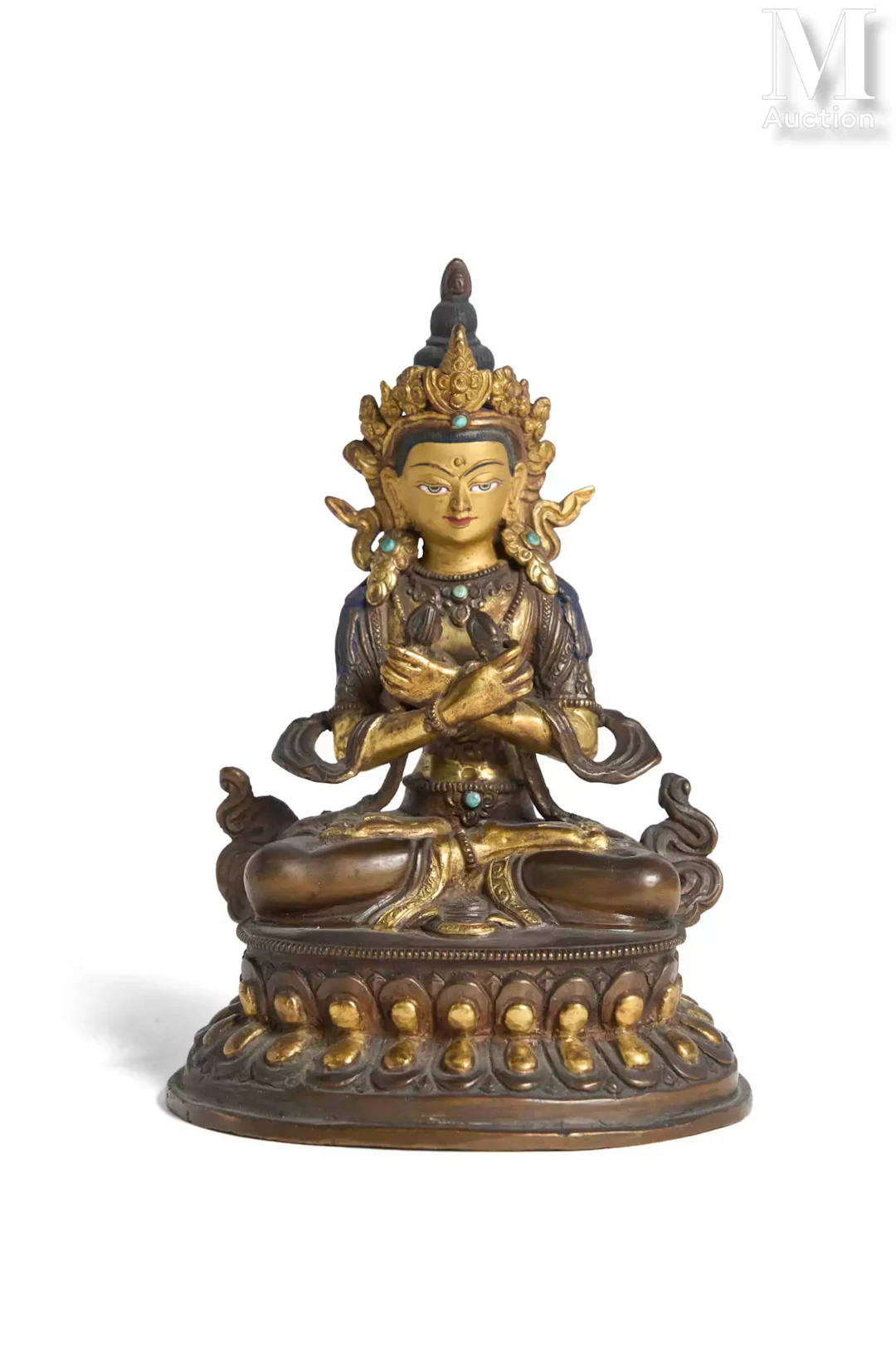 TIBET, XXe siècle Sujet en bronze partiellement doré