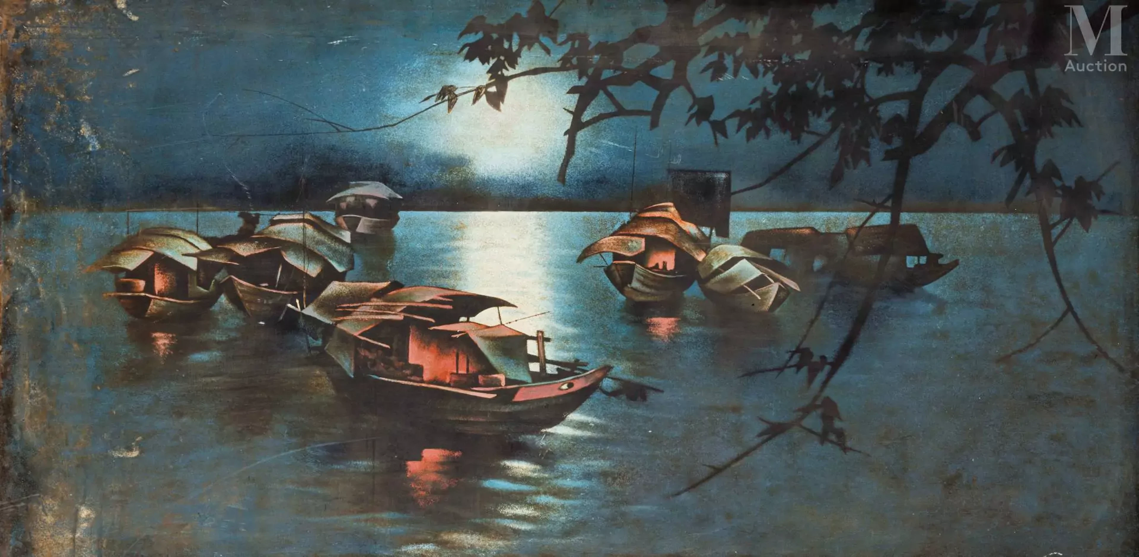 VIETNAM, XXe siècle "Sampans sur la rivière"