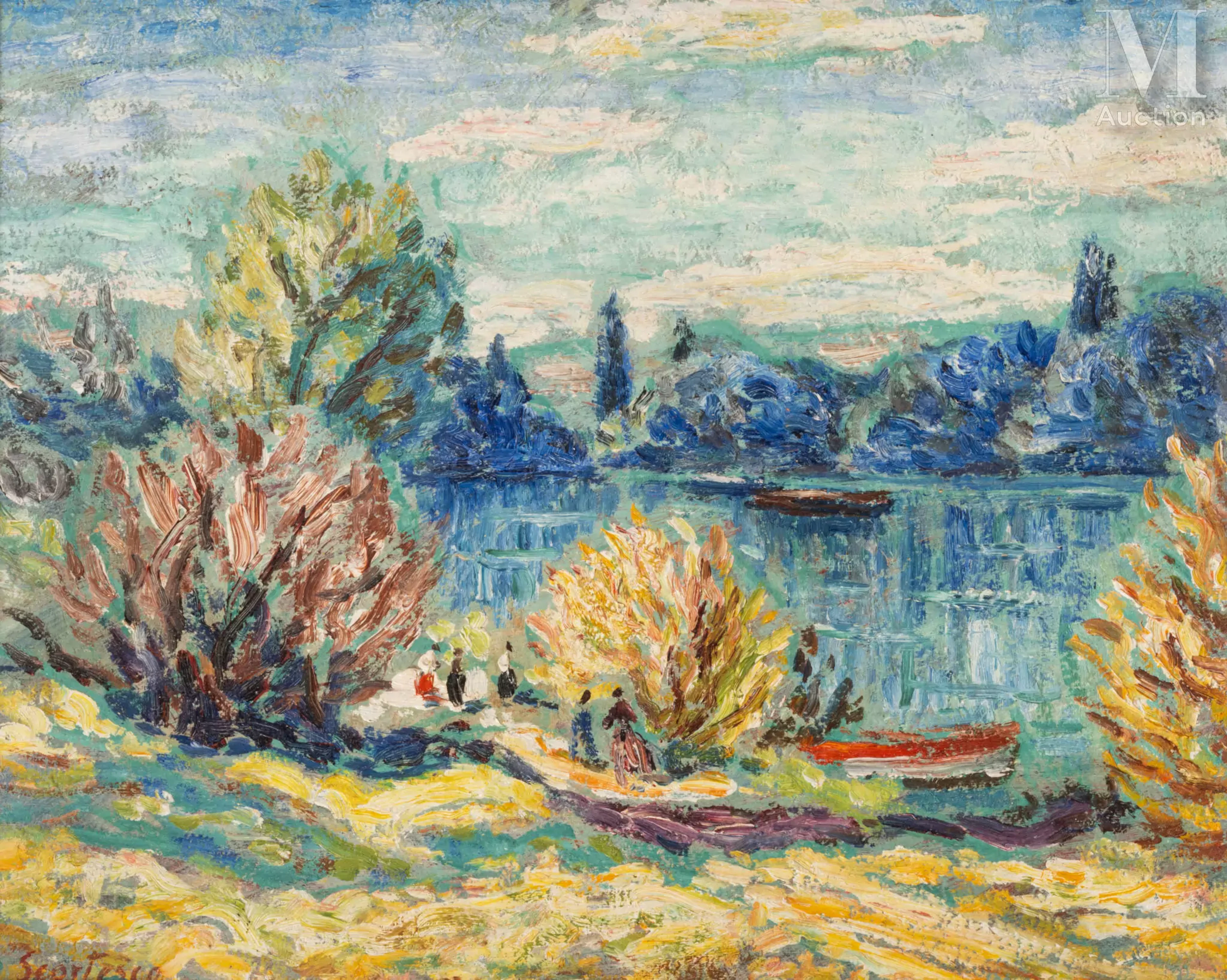 Paul SCORTESCO (Jassy 1895 - 1976) Personnages en bord de Marne