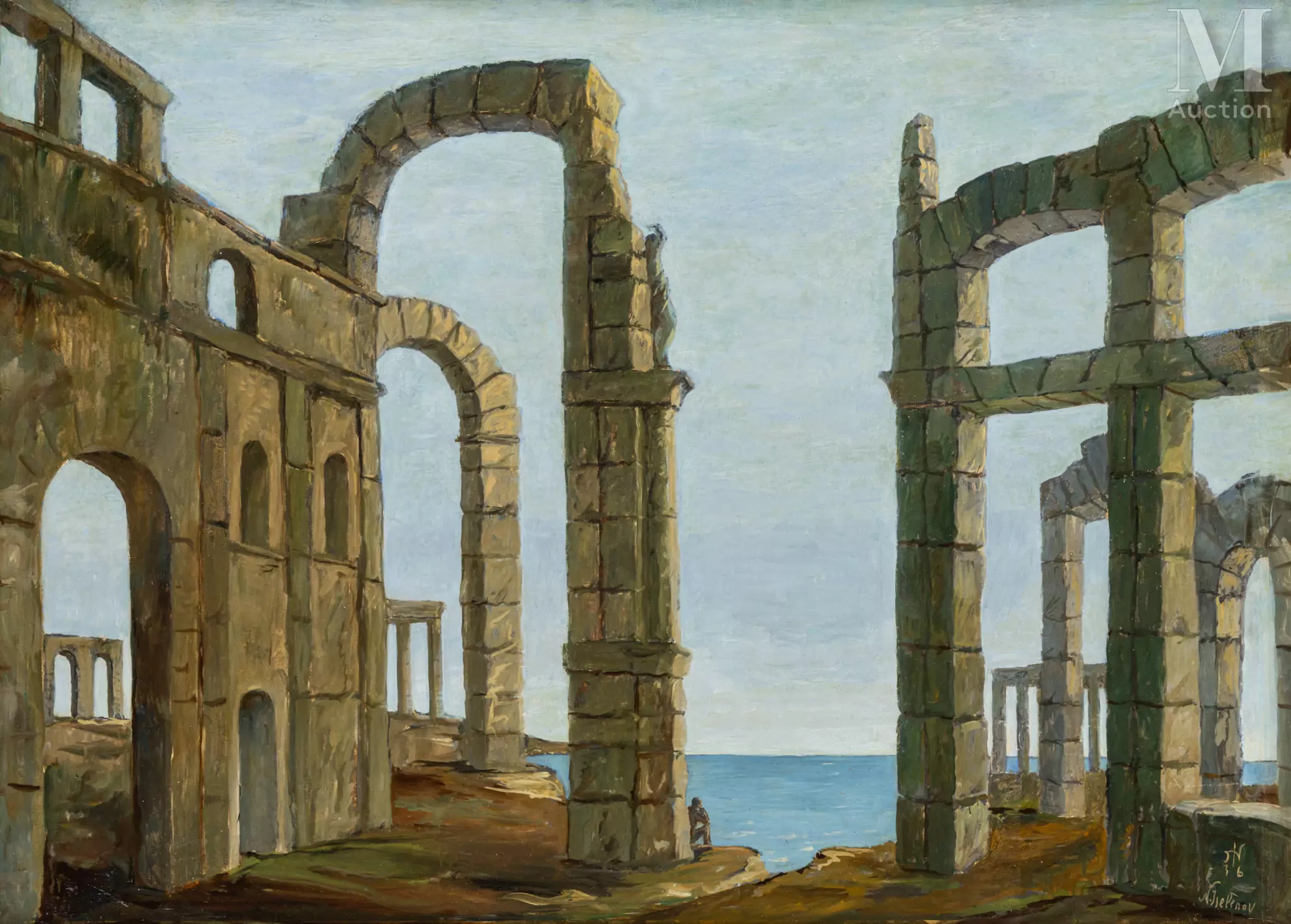 Nicolas ISZELENOV (1891 - 1981) Les ruines au crépuscule