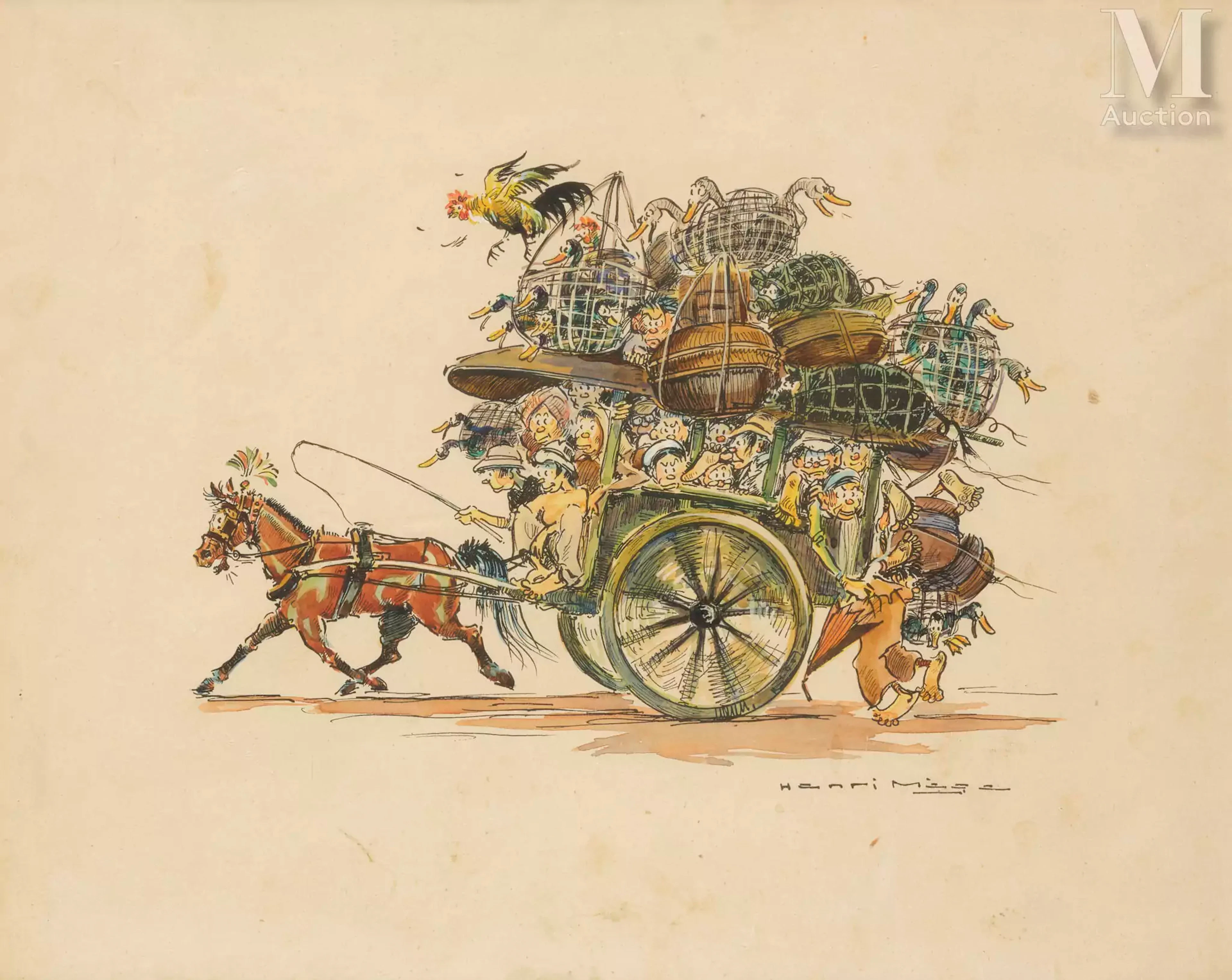 Henri MEGE (1904-1984) "Cariole au Vietnam"
