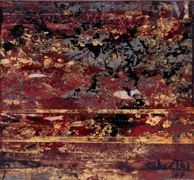 Ⓗ NGUYEN GIA TRI (1908-1993) "Abstrait", 1967