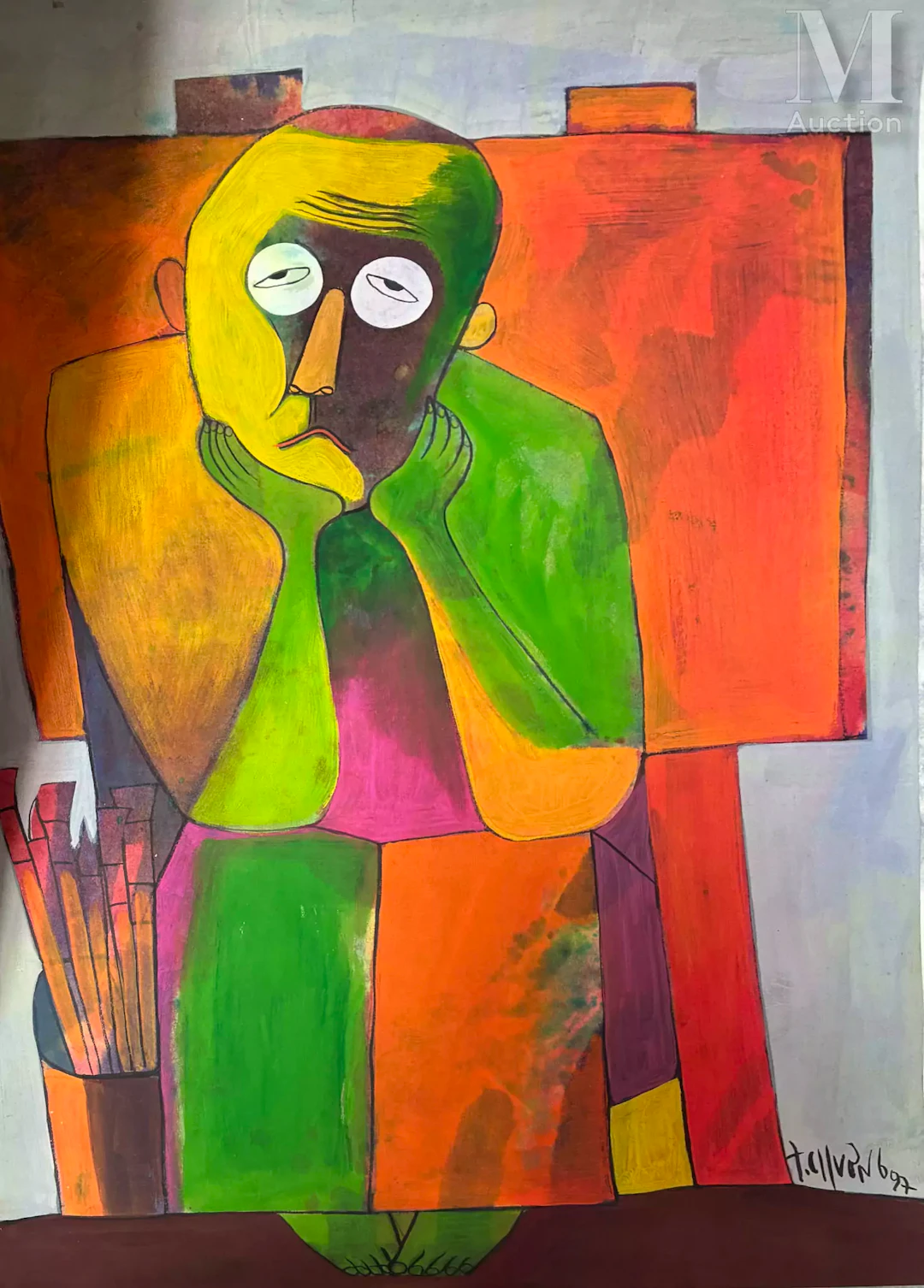 Ⓟ THANH CHUONG (né en 1949) "Autoportrait", 1997