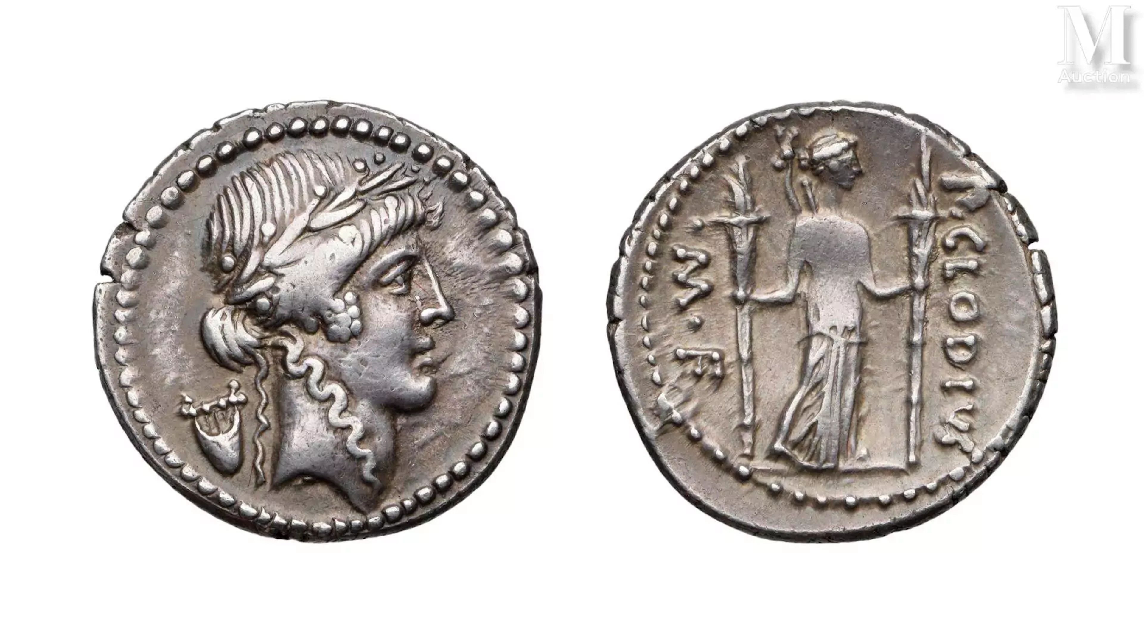 Claudia P. Claudius Turrinus 42 av. JC. Denier AR. Rome.