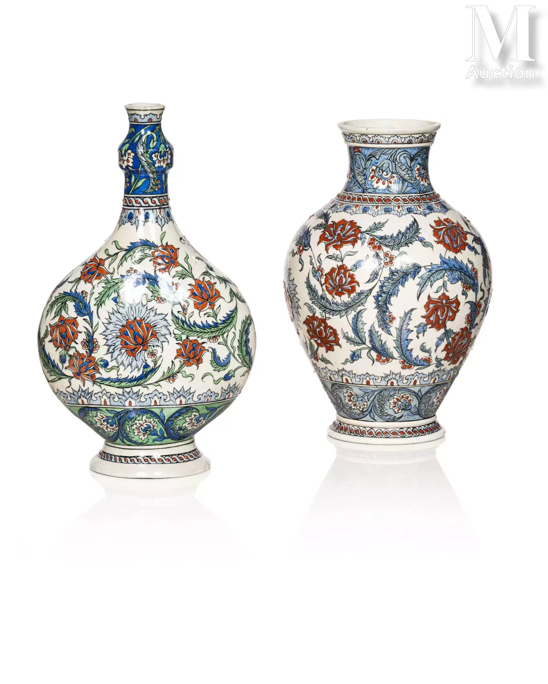 SAMSON Edmé & Cie (1845-1969) Une bouteille et un vase de style Iznik