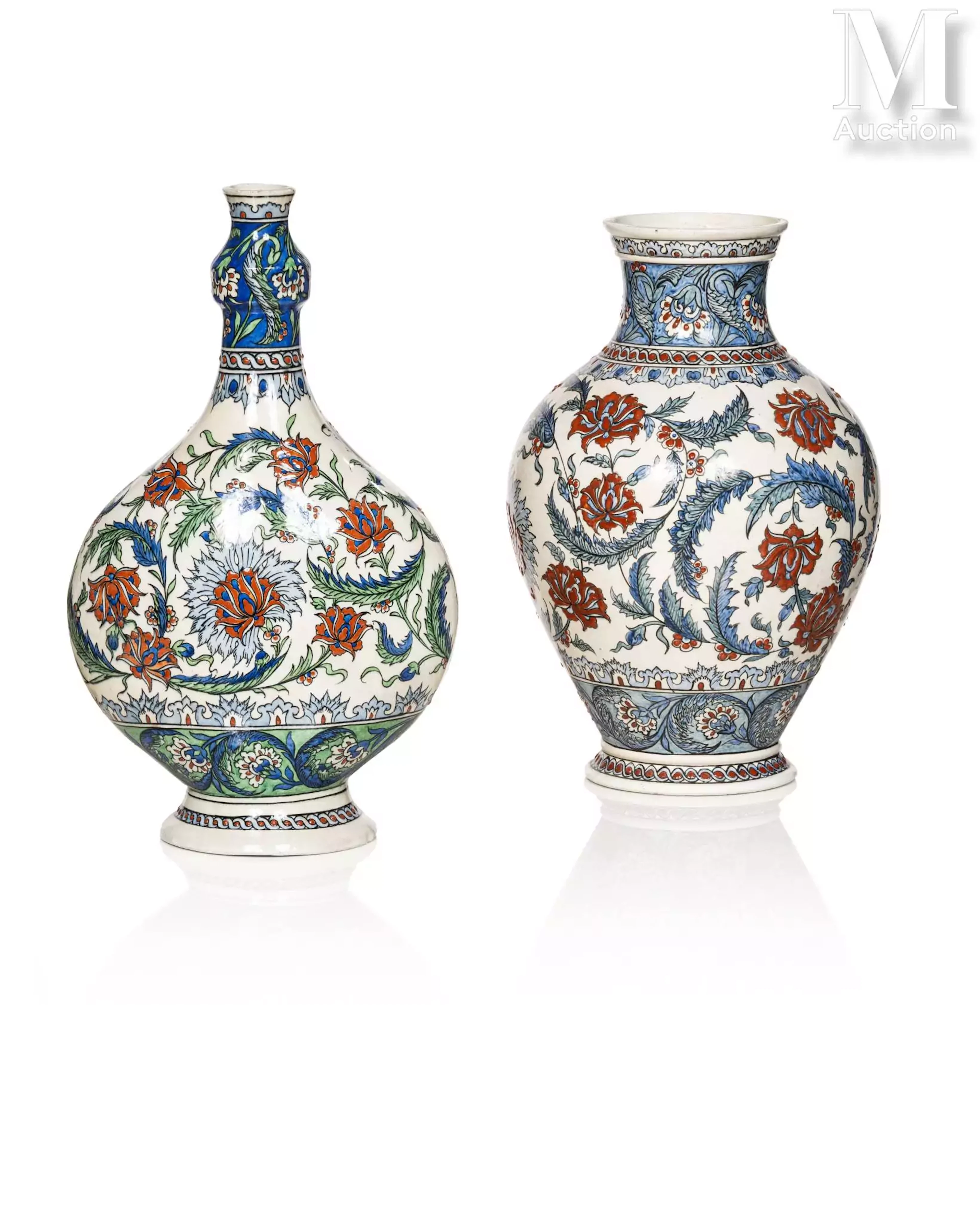 SAMSON Edmé & Cie (1845-1969) Une bouteille et un vase de style Iznik
