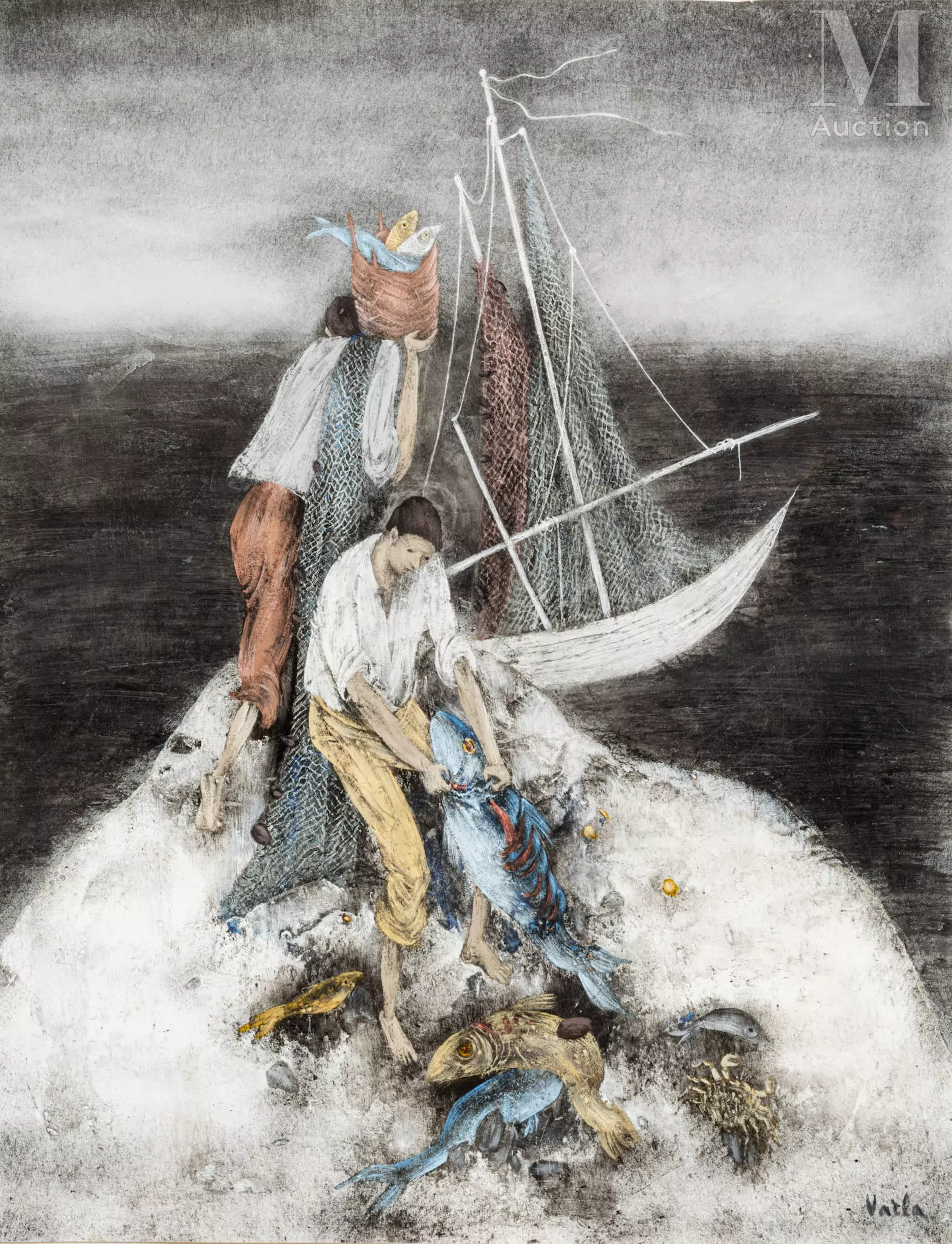 VARLAMICHIVILI Félix dit VARLA (Kutaisi 1903 - Paris 1986) Retour de pêche