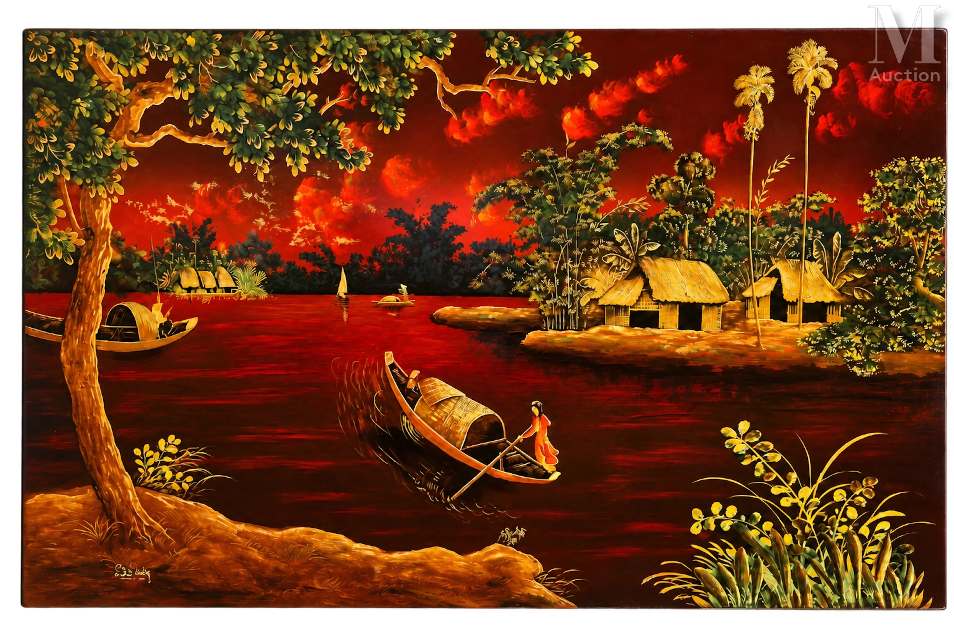 VIETNAM, XXe siècle "Sampan sur la rivière"