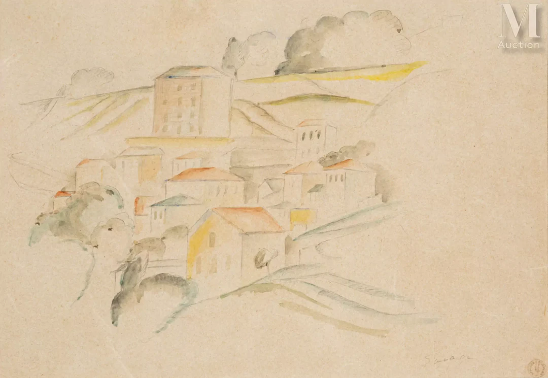 Léopold SURVAGE (Moscou 1879 - Paris 1968) Paysage aux maisons