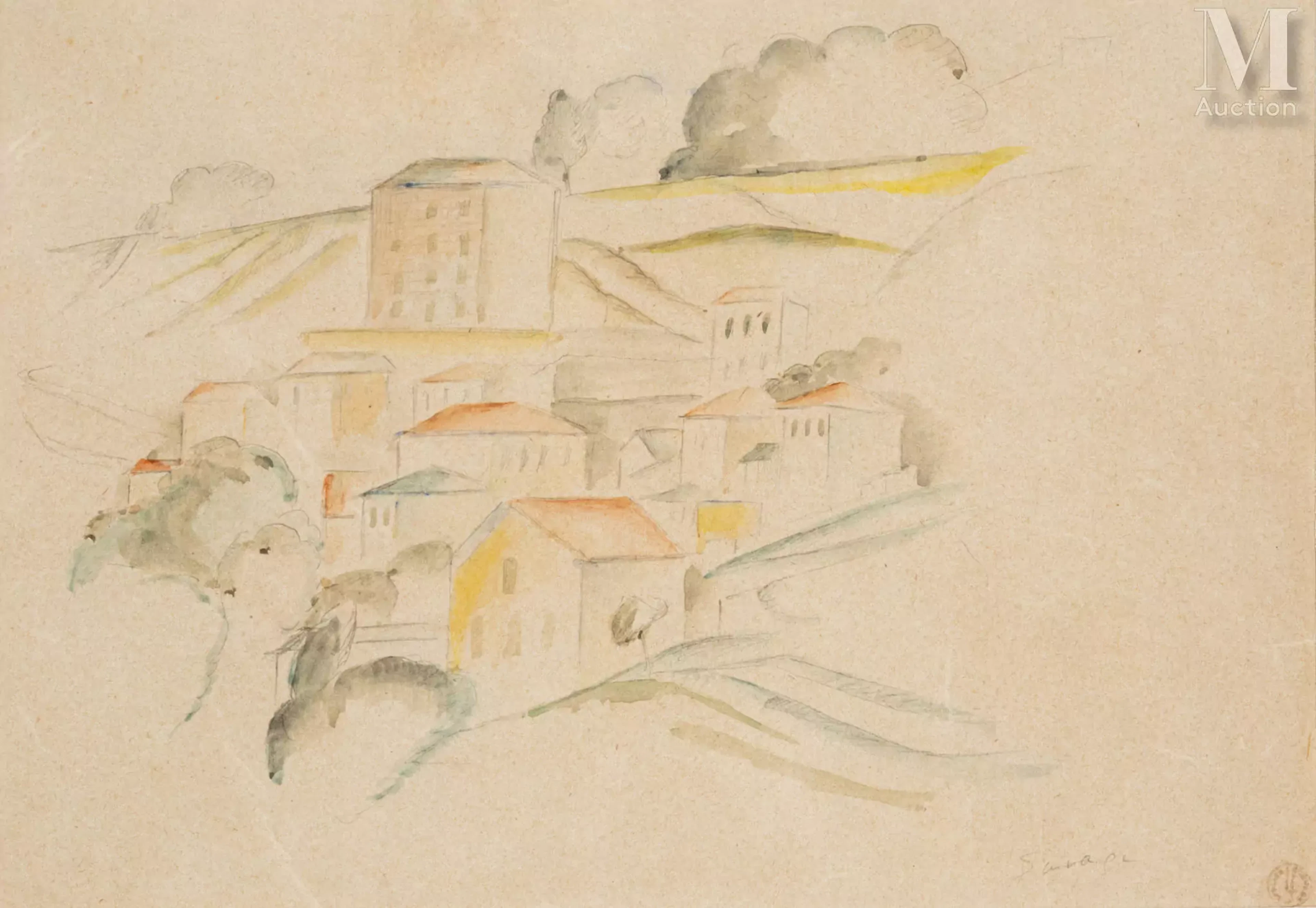 Léopold SURVAGE (Moscou 1879 - Paris 1968) Paysage aux maisons