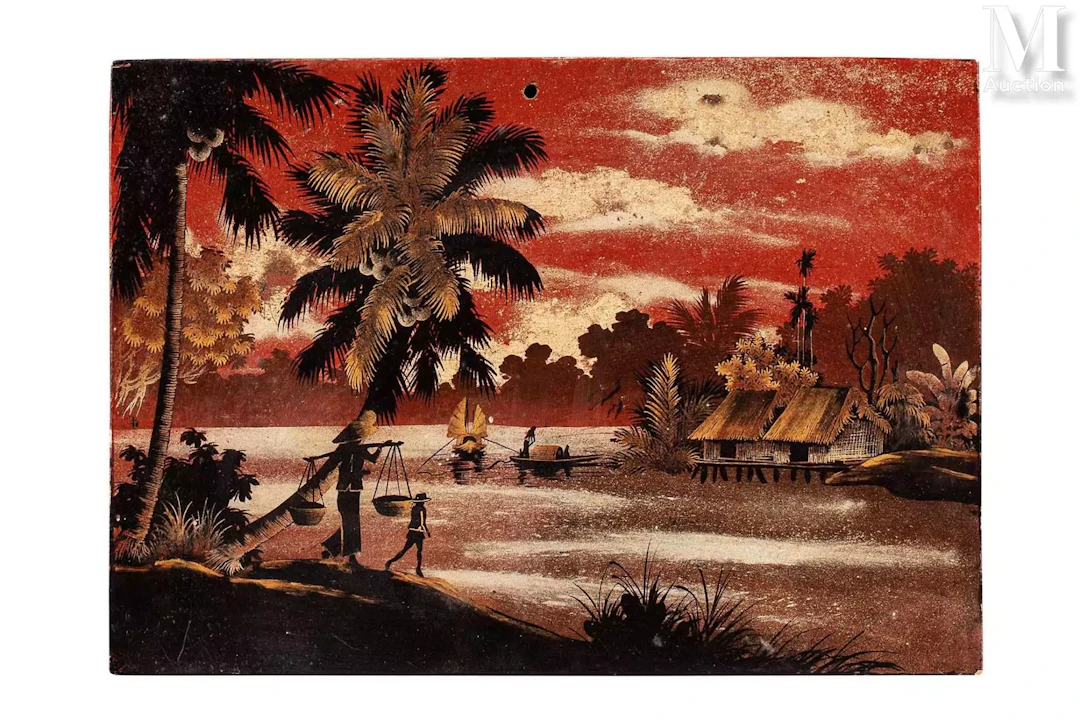 VIETNAM, XXe siècle chaumière aux abords d'une rivière