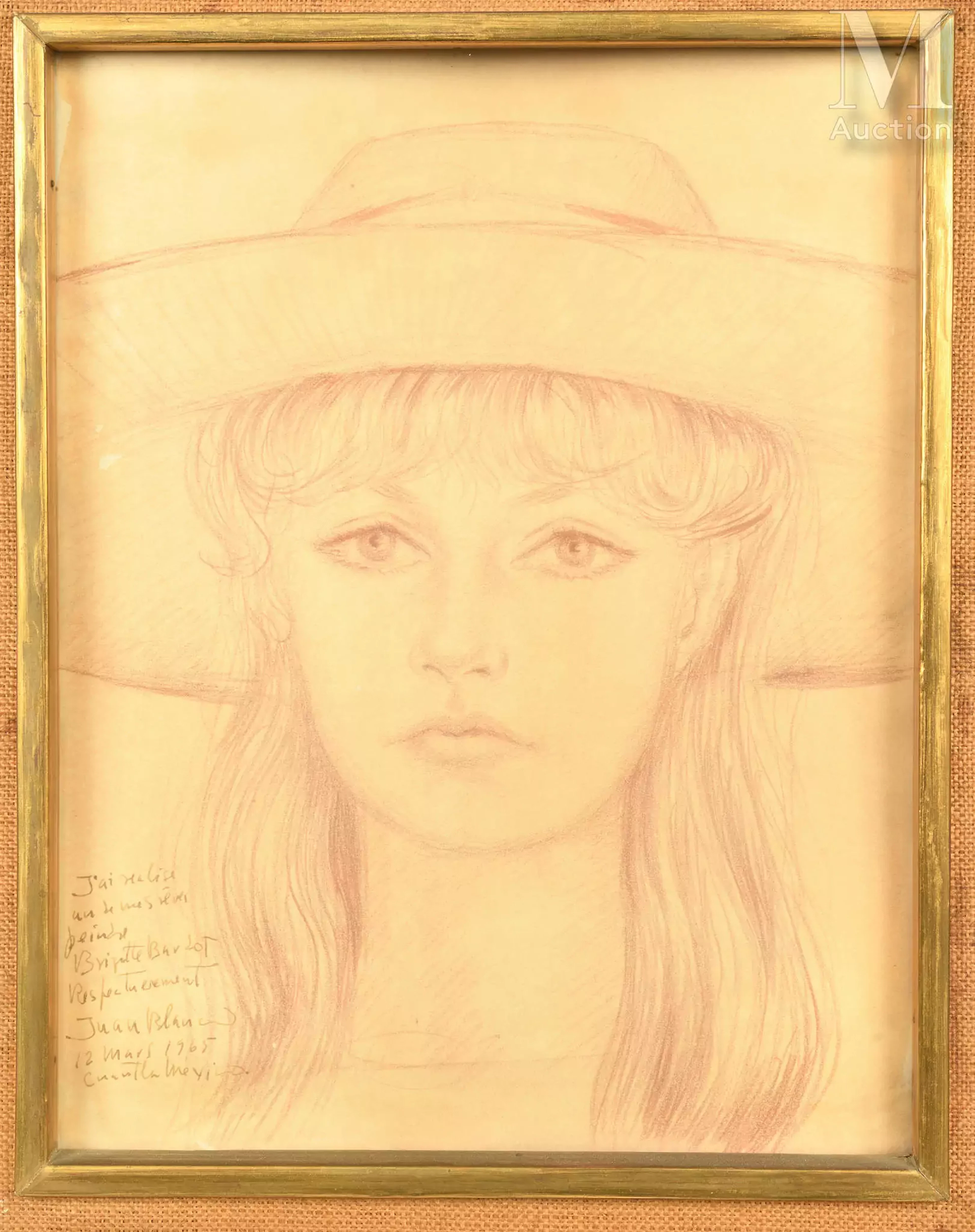 Juan BLANCO (XXe-XXIe siècle) Brigitte Bardot au chapeau