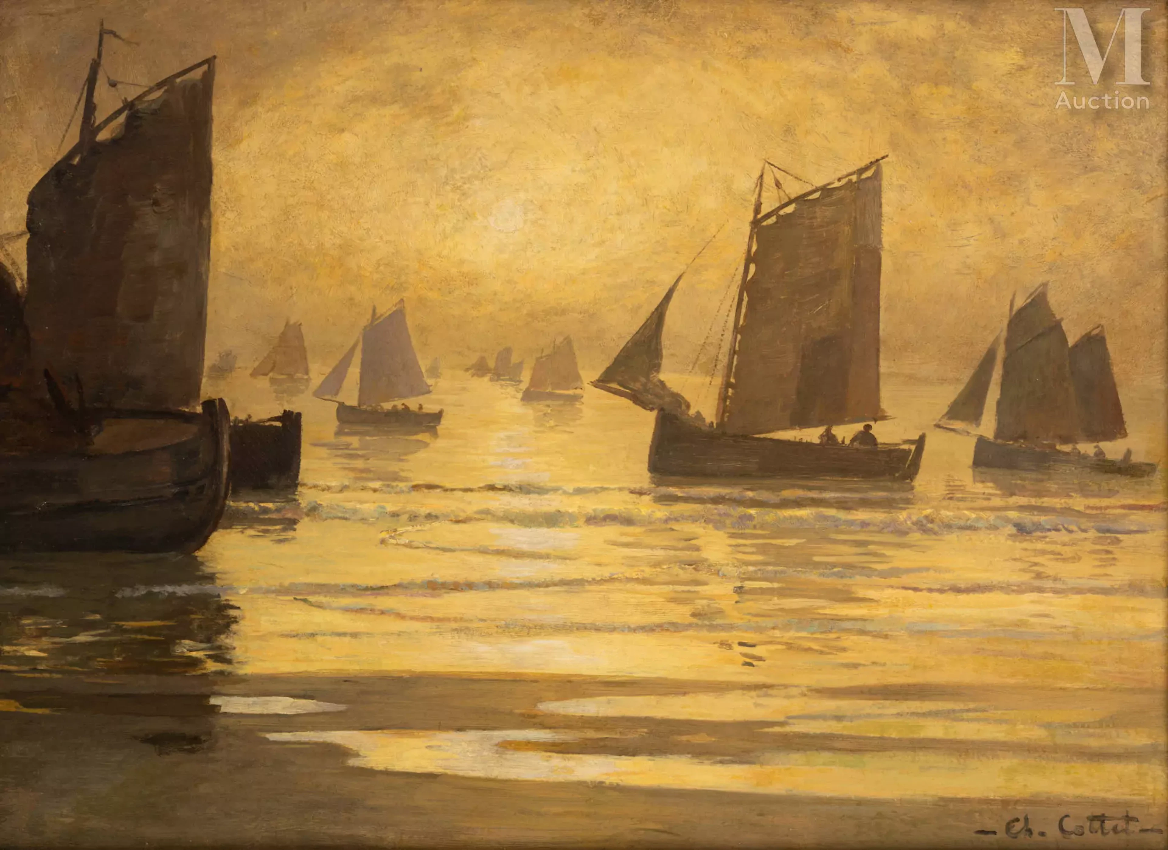 Charles COTTET (Le Puy 1863 - Paris 1925) Les bateaux dans la baie