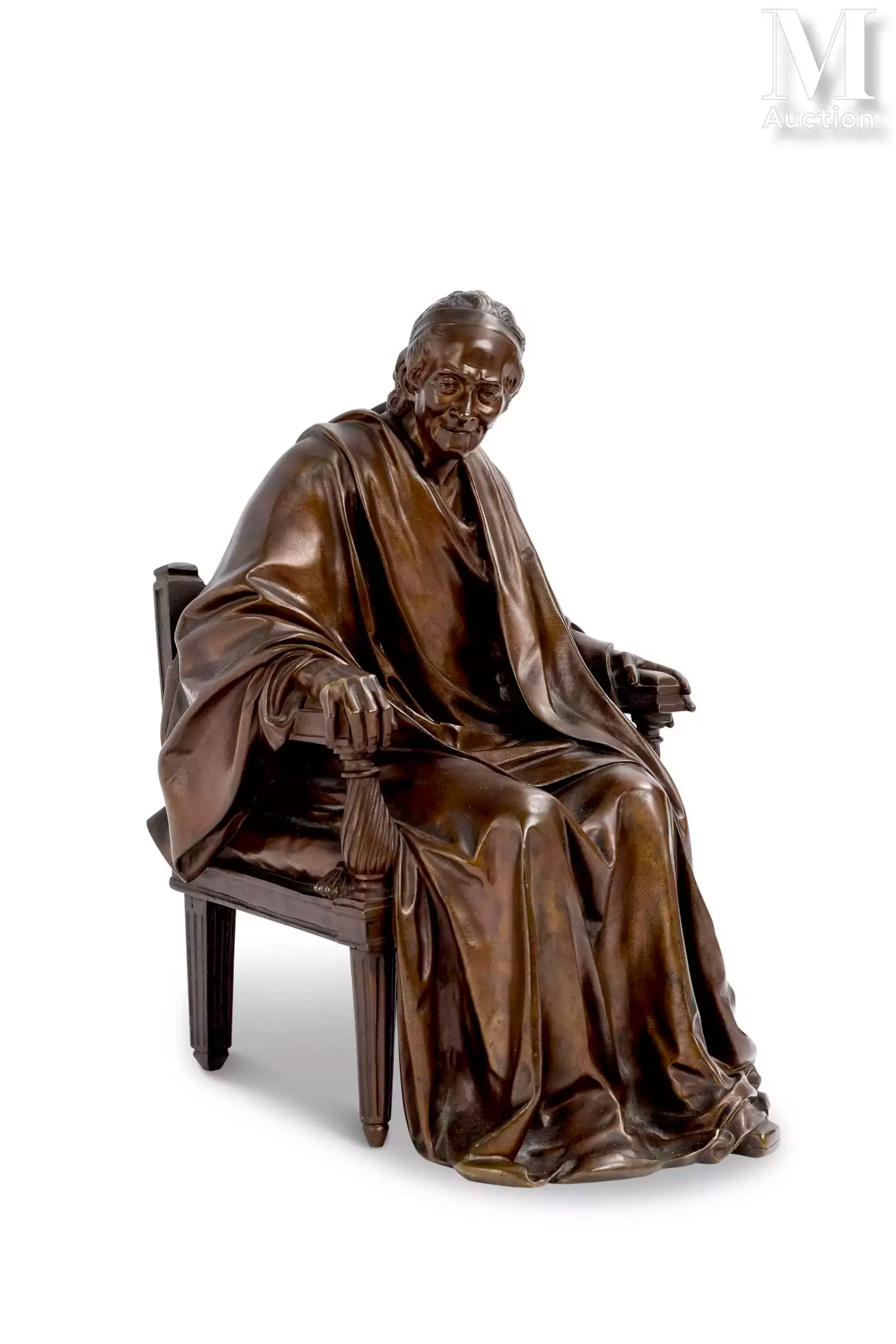 D'après Jean Antoine HOUDON (1741-1828) & BARBEDIENNE Fondeur Voltaire assis