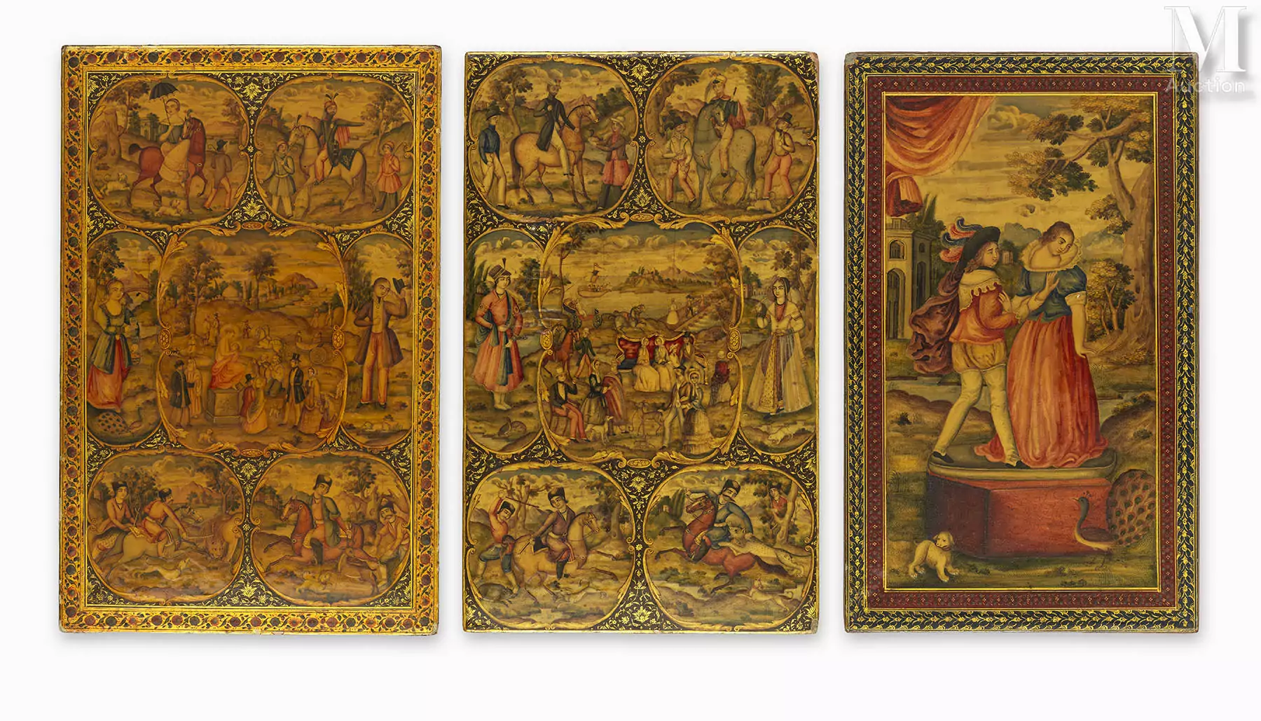 Ⓛ Étui à miroir laqué à décor de figures européennes Iran, époque