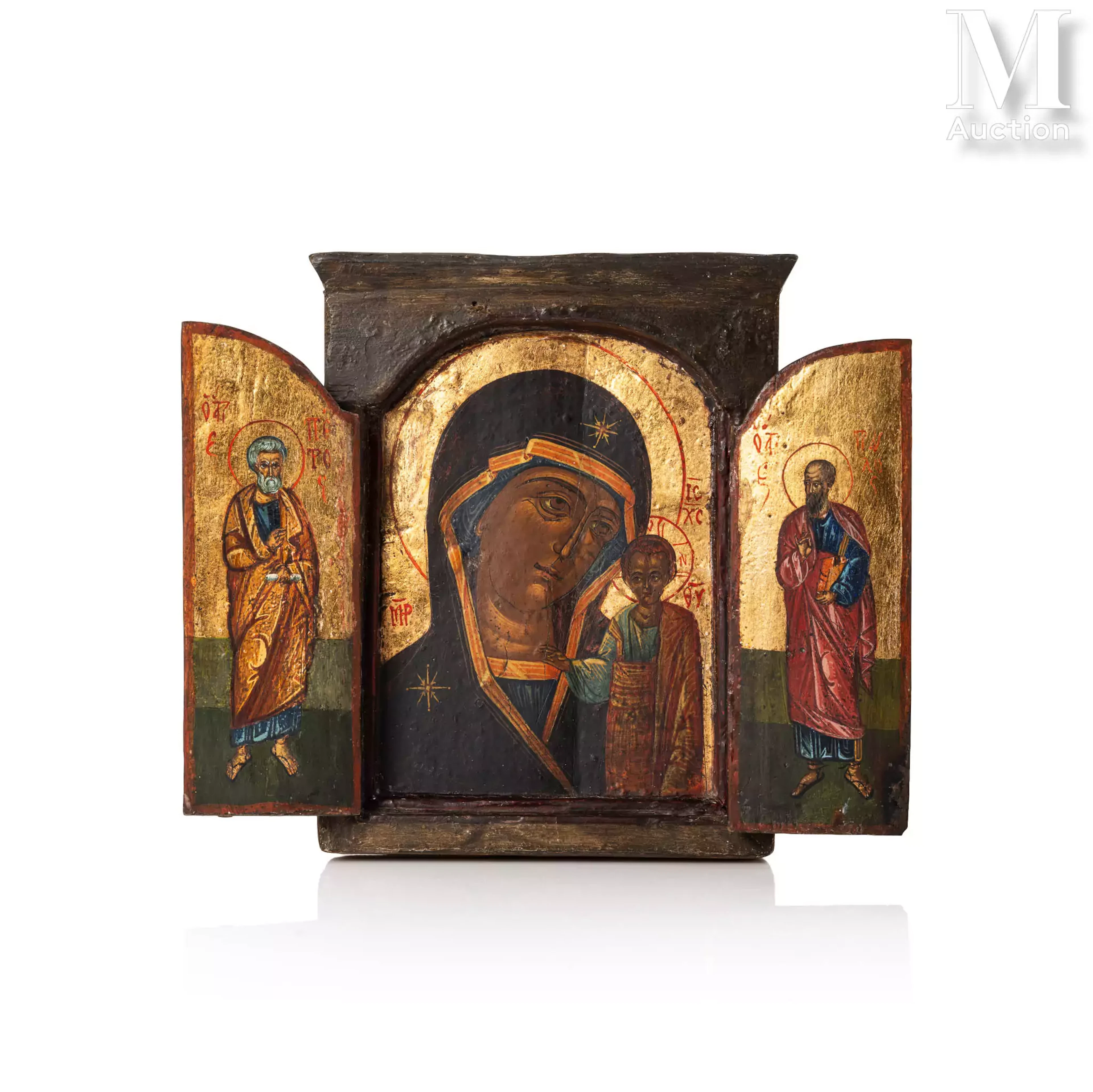 Icône triptyque de la Mère de Dieu de Kazan, entouré des Saints Apôtres