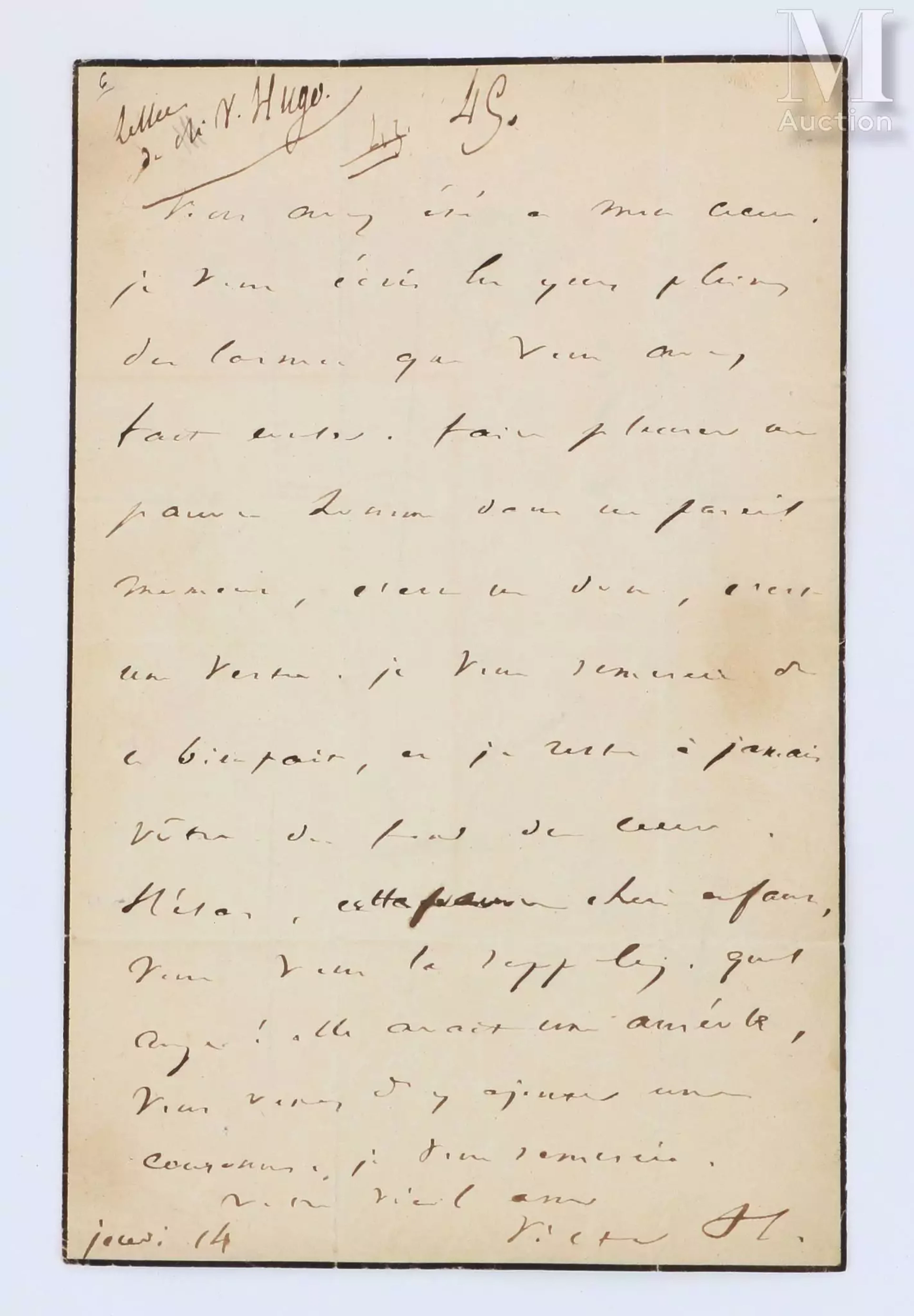[AUTOGRAPHE] HUGO, Victor (1802-1885)