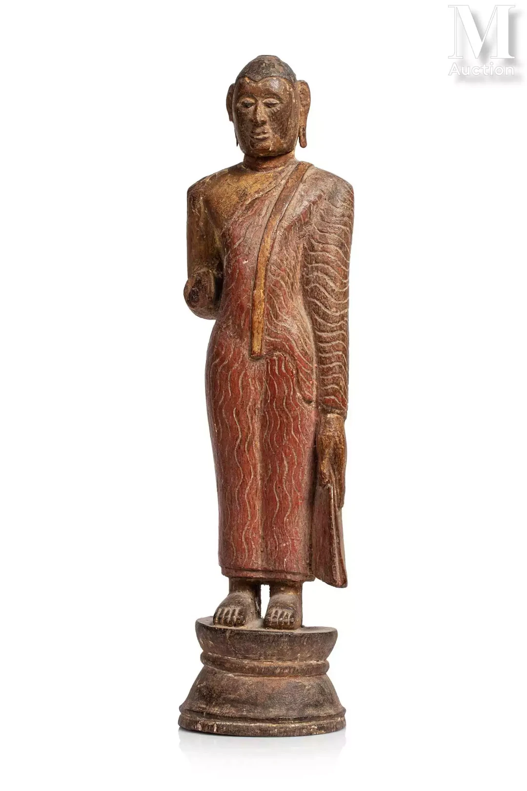 SRI LANKA, XIXe siècle Statuette en bois polychrome