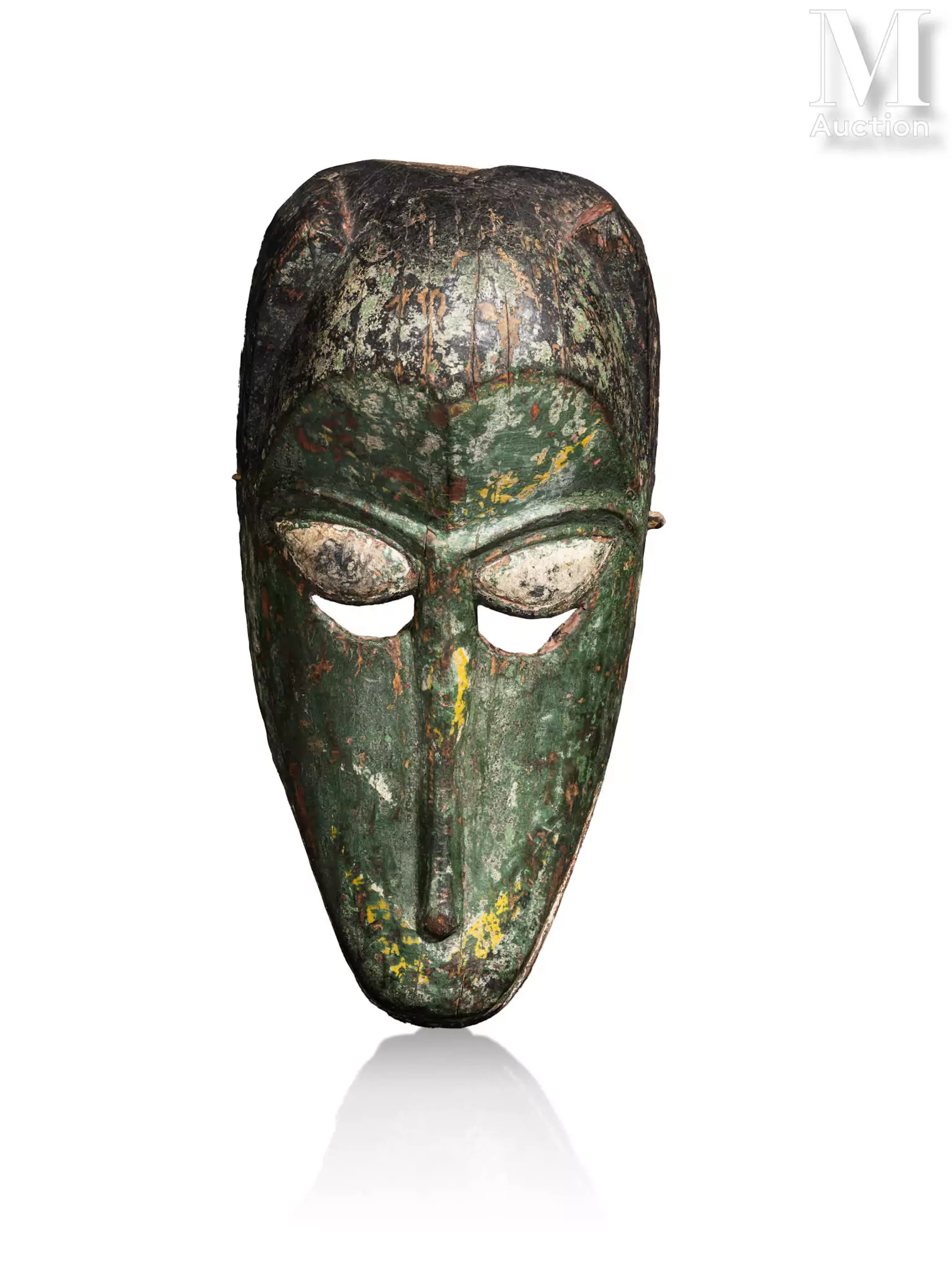 TIBET, XIXe siècle Masque rituel en bois polychrome