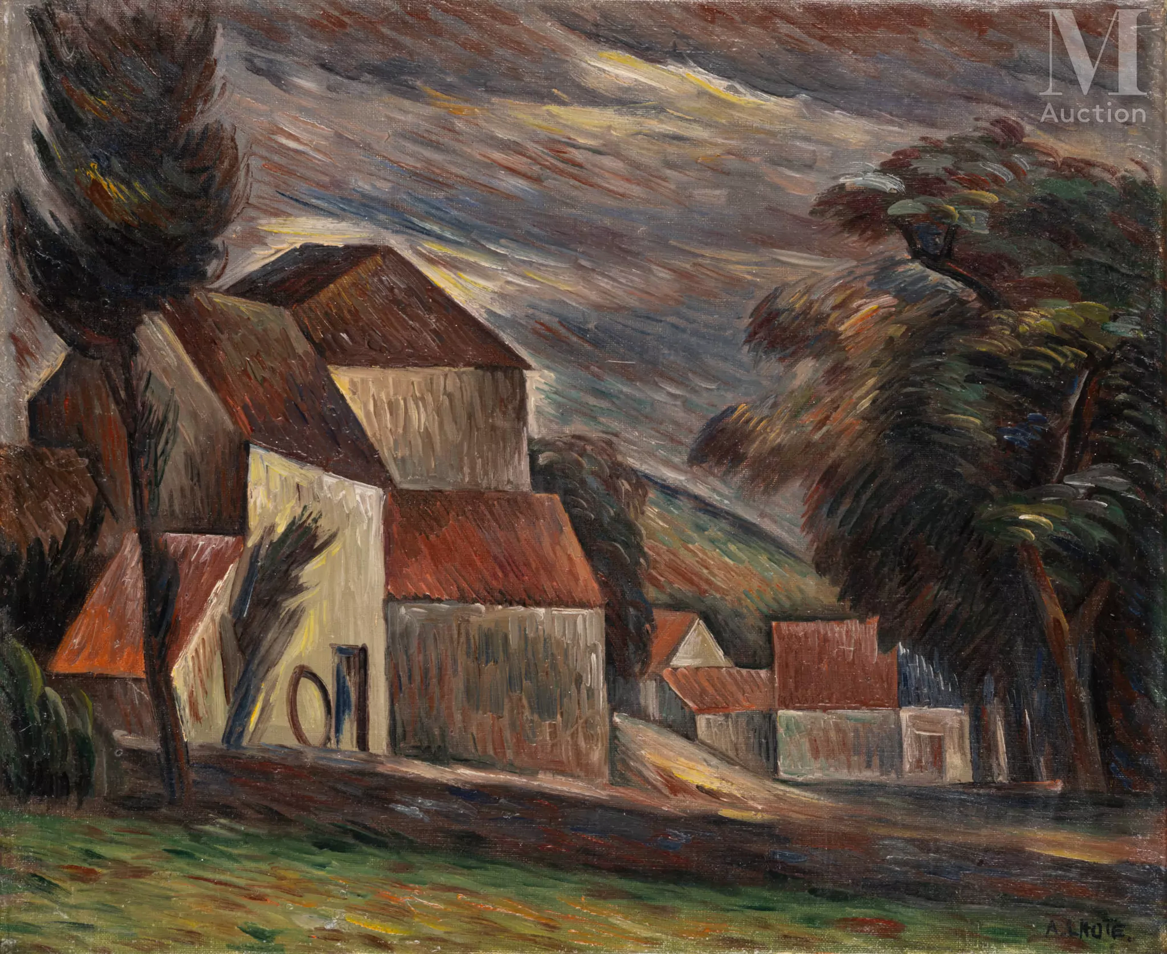 André LHOTE (Bordeaux 1885-Paris 1962) Hameau à contre-jour