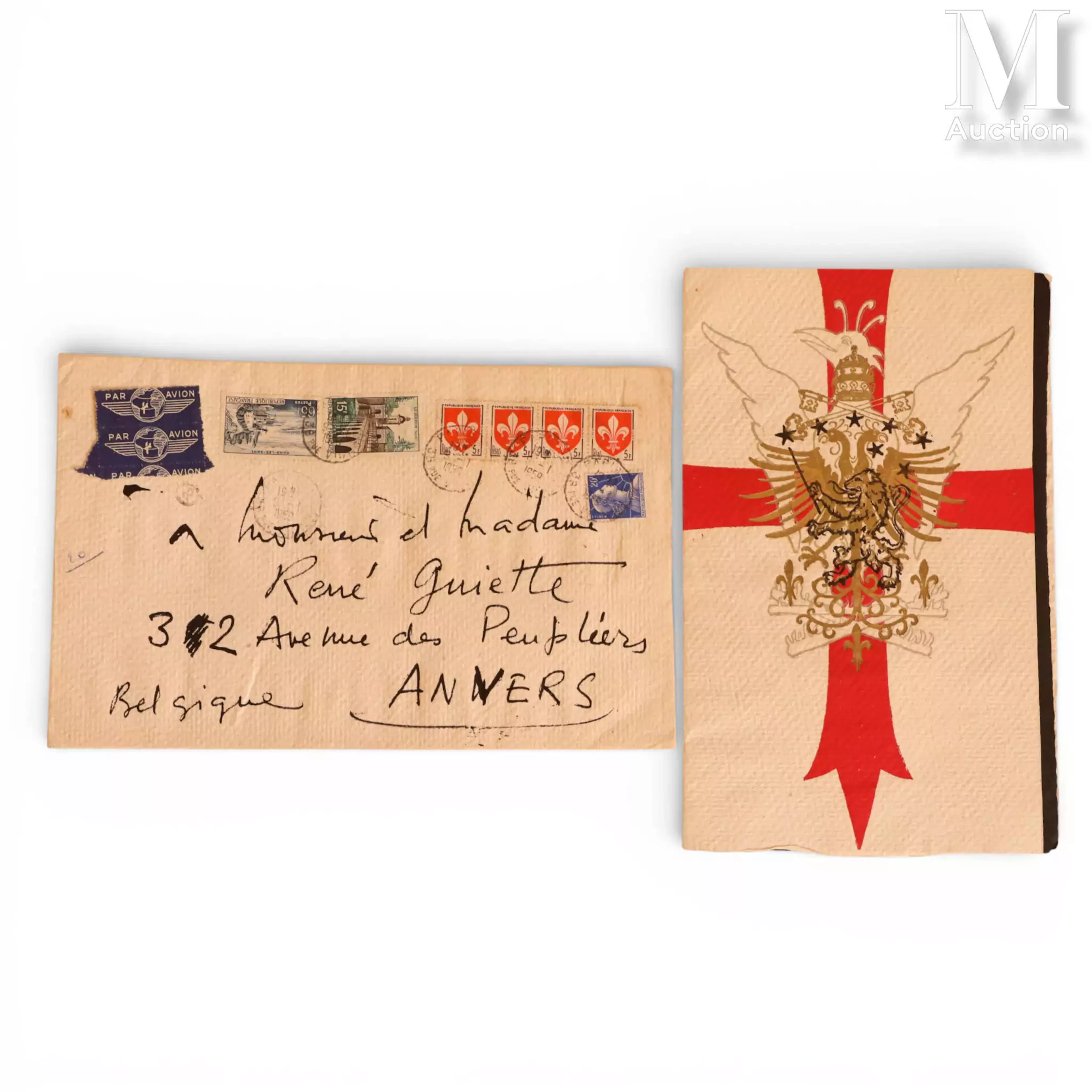 MATHIEU Georges (1921-2012) Carte de vœux et son enveloppe 1958
