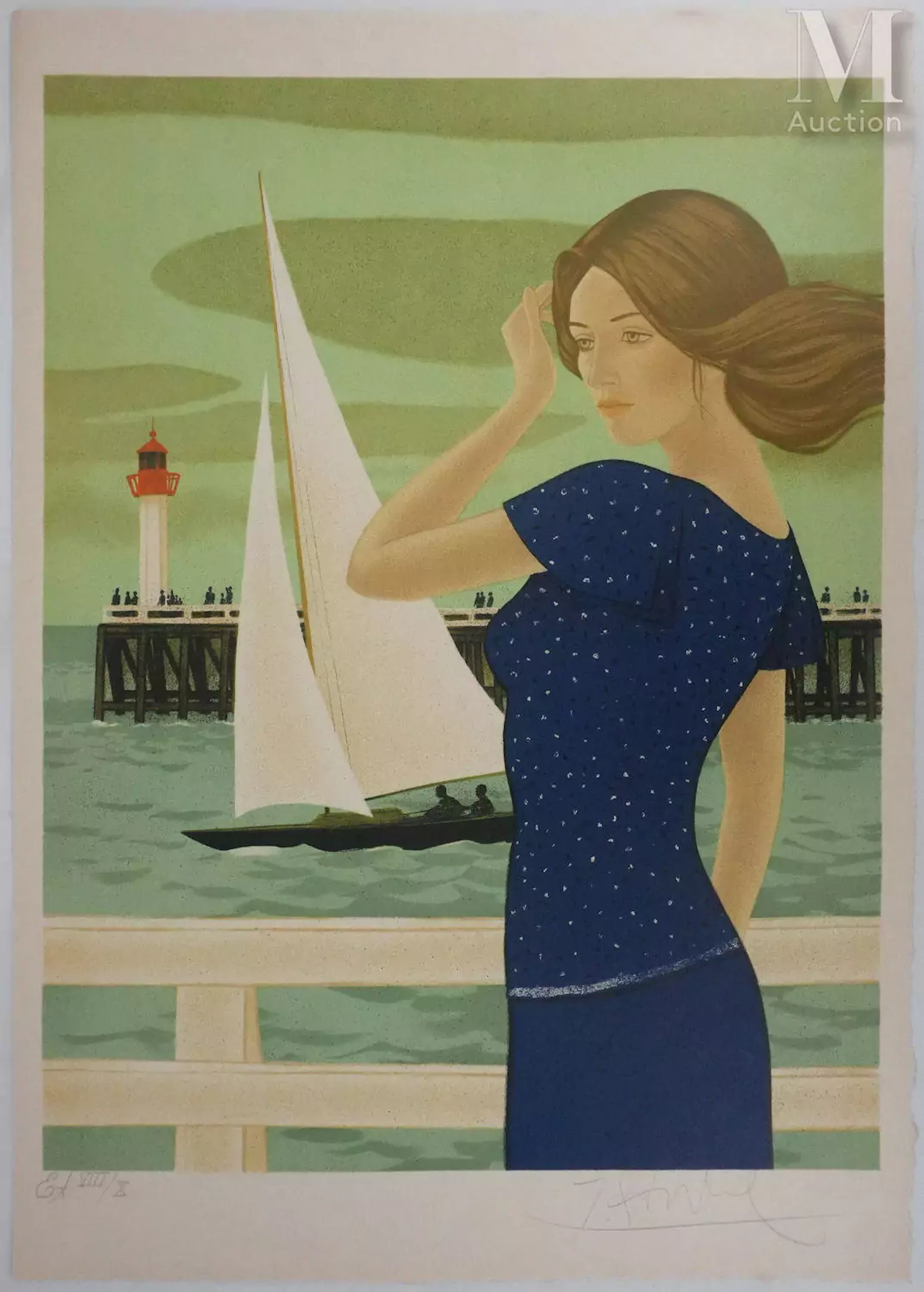 GANNE Yves (1931-2019) Jeune femme devant le voilier II