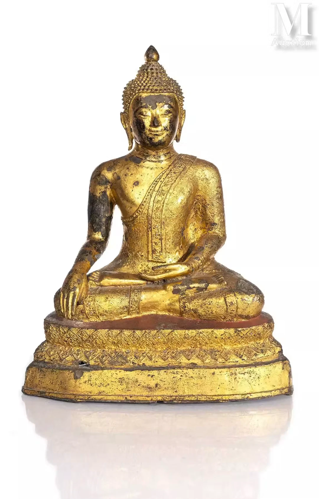 THAILANDE, Rattanakosin, XIXe siècle Bouddha en bronze laqué doré