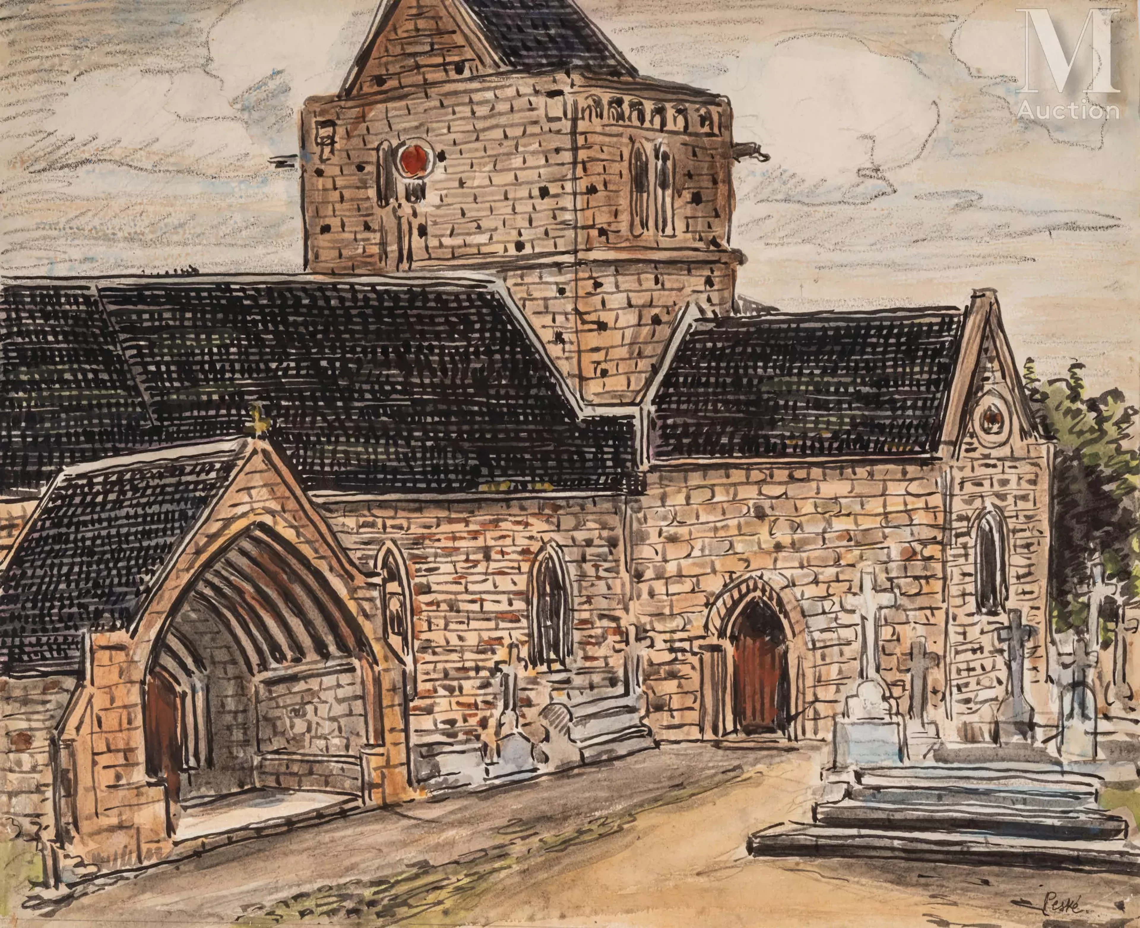 Jean Misceslas PESKE (Golta 1870 - Le Mans 1949) L'église Notre-Dame à Genêts