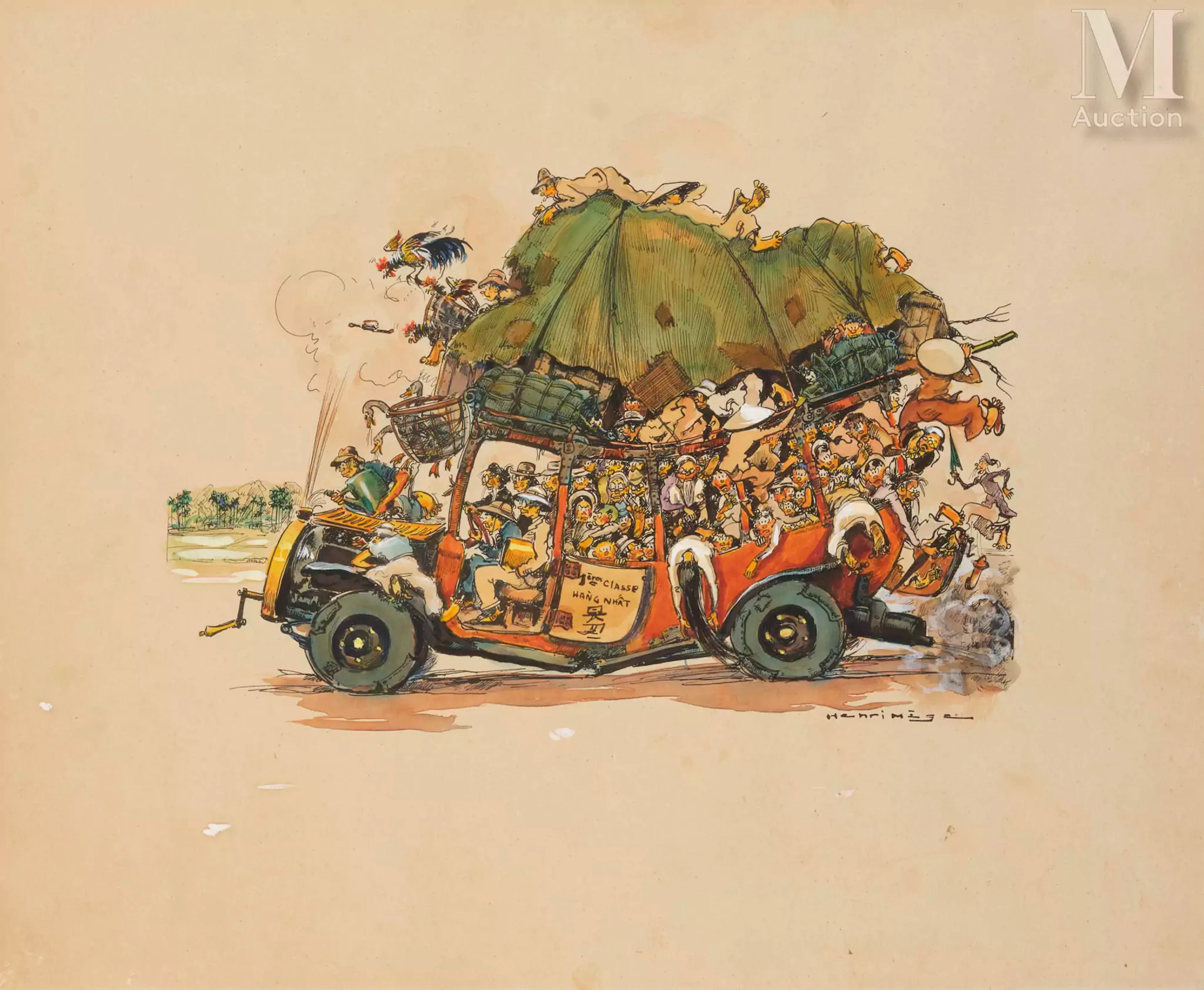 Henri MEGE (1904-1984) "Transport en commun"