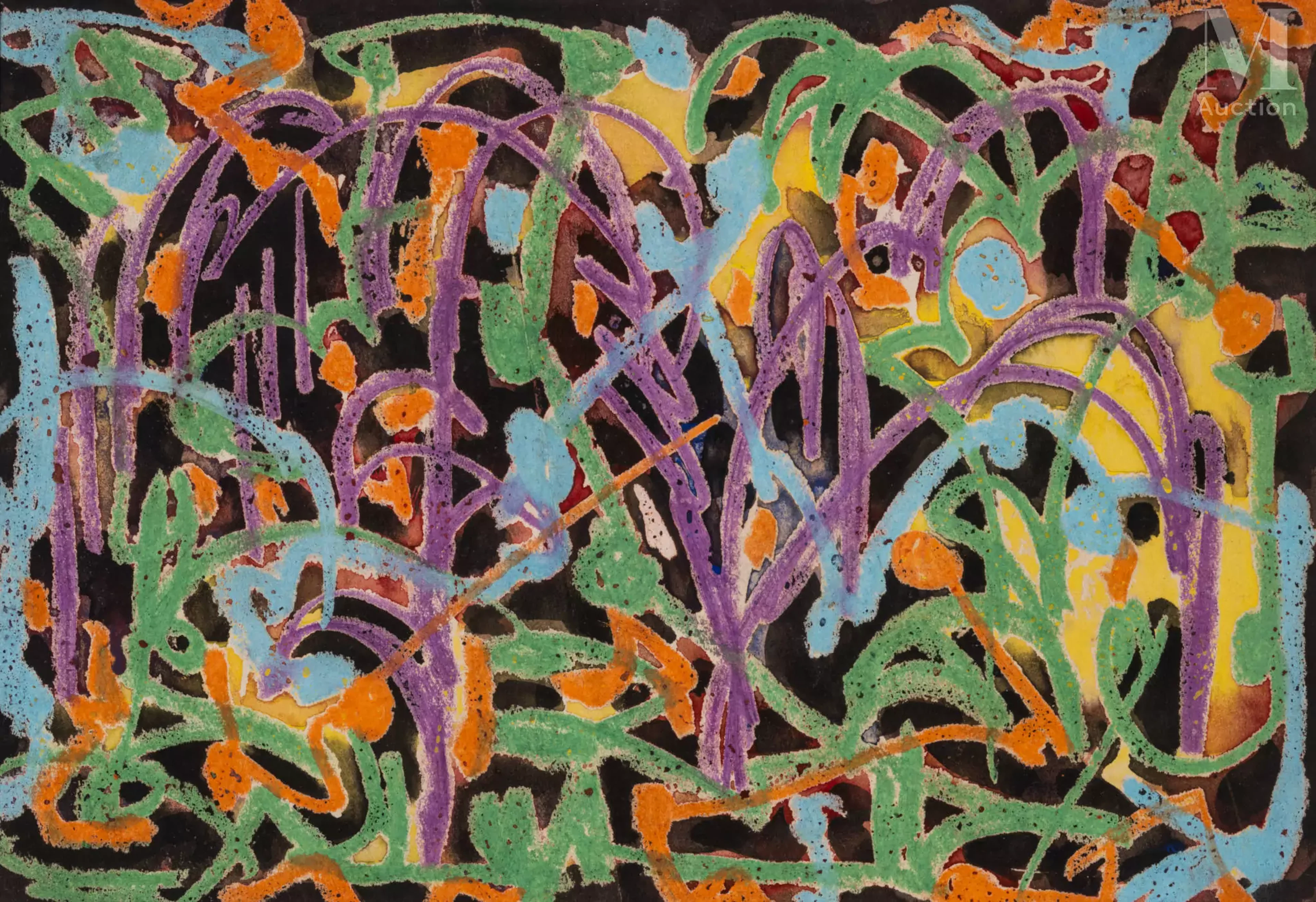 Ⓟ Nguyễn Tài Lương dit LINH CHI (1921-2016) "Composition cubiste II", 1987