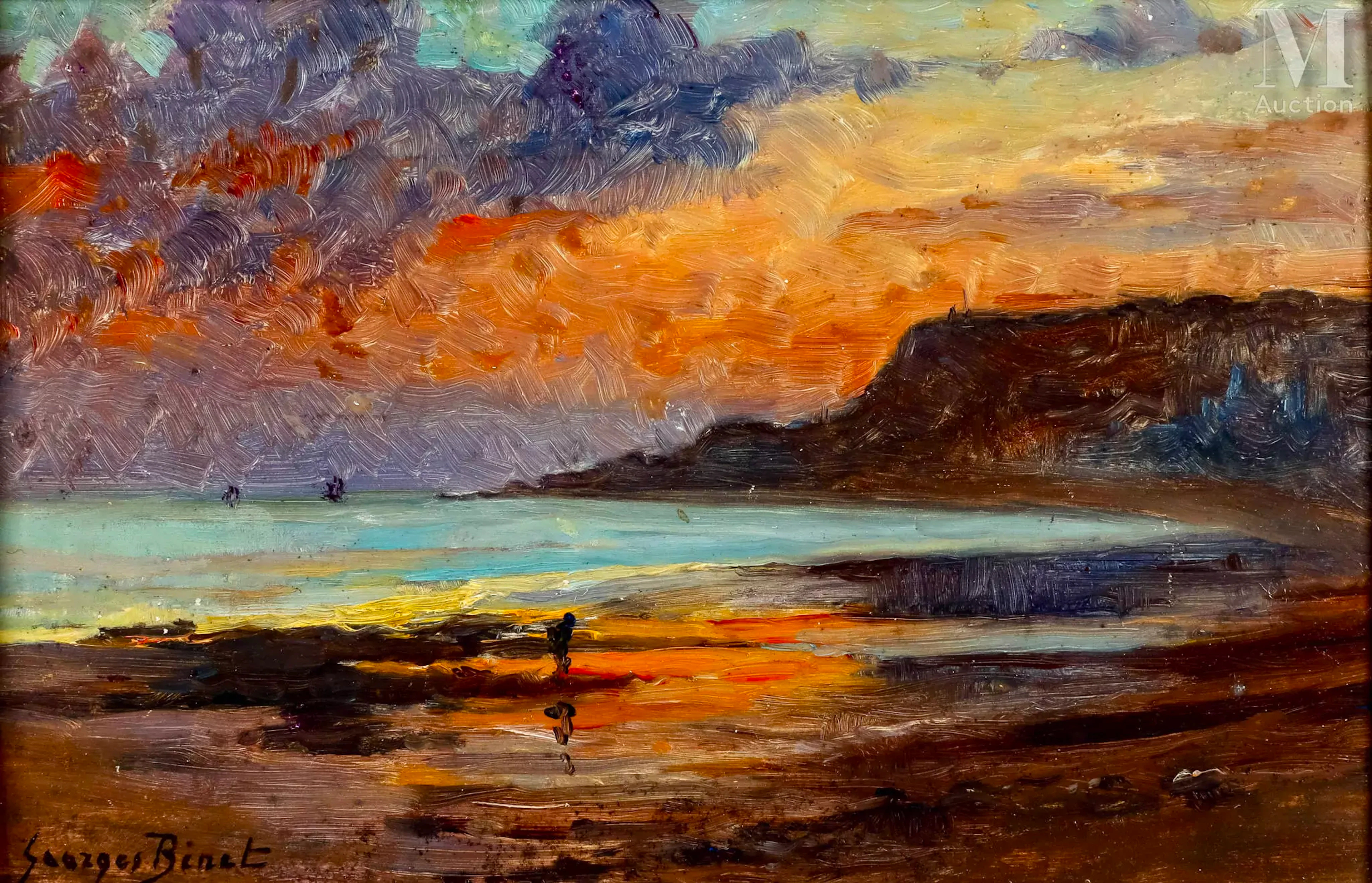 Georges BINET (1865-1949) Coucher de soleil en Normandie