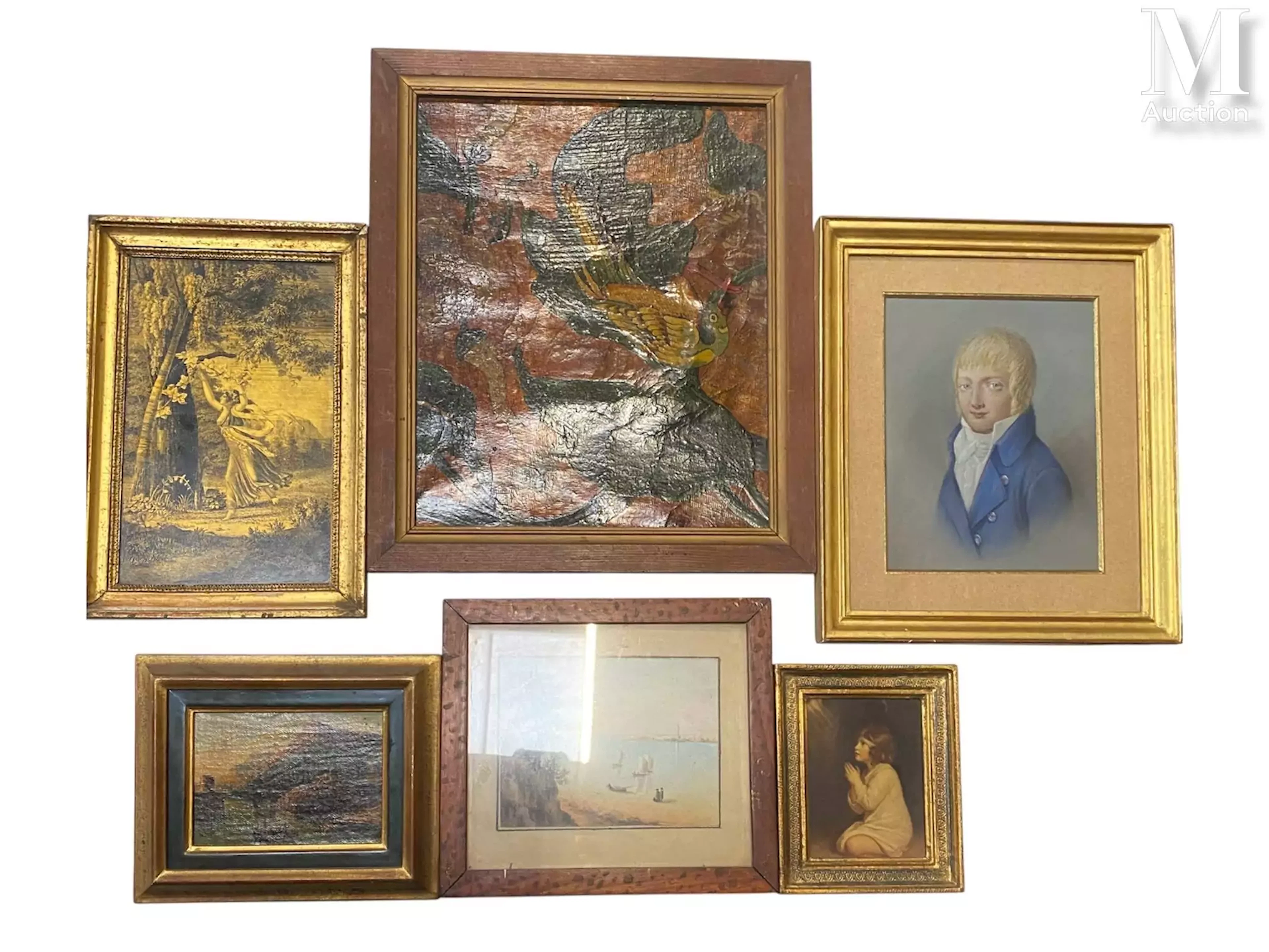 Lot de six pièces encadrées