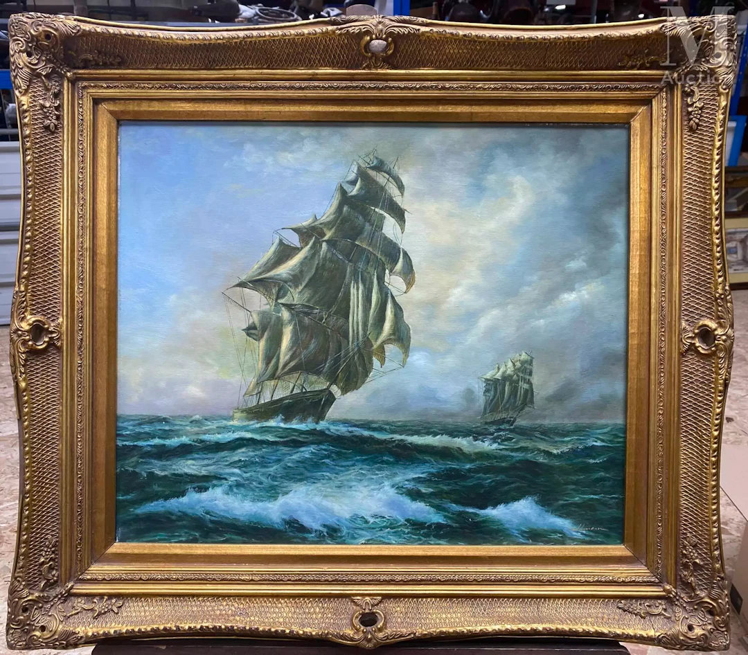 École MODERNE Deux voiliers dans la mer agitée