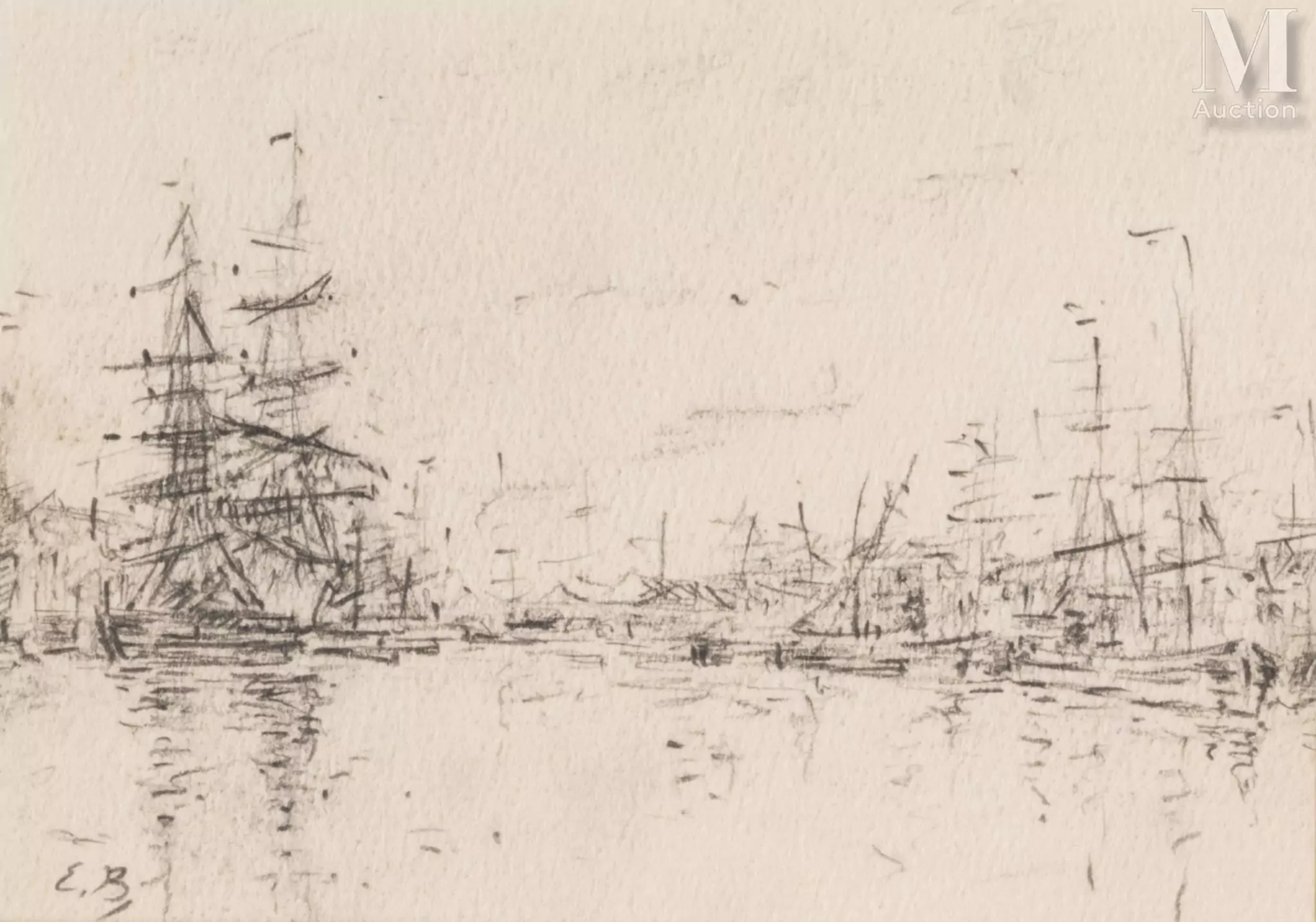 Attribué à Eugène Louis BOUDIN (1824- 1898) Les bateaux