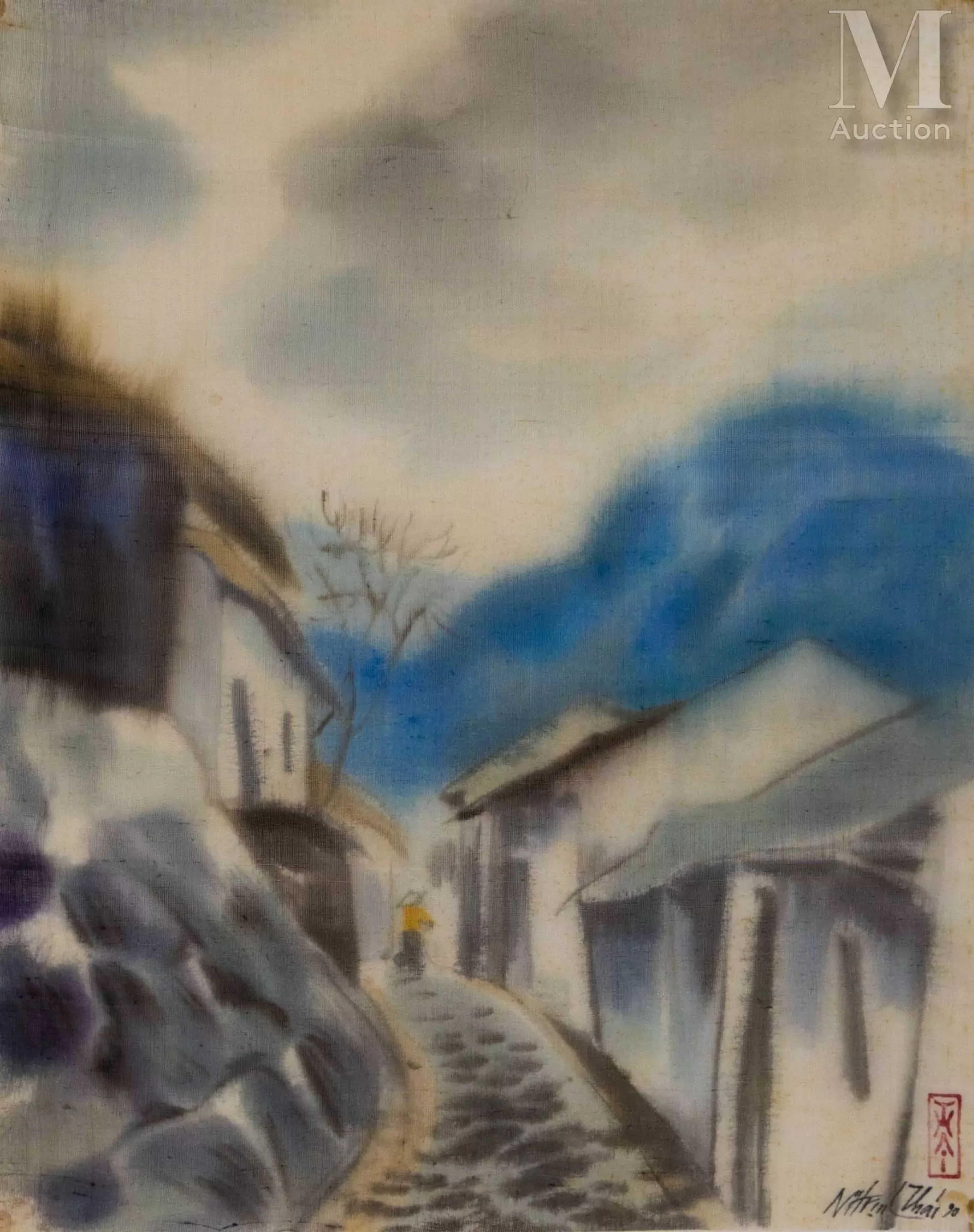 Ⓟ NGUYEN TRINH THAI (né en 1941) "Vue d'une ruelle", 1990