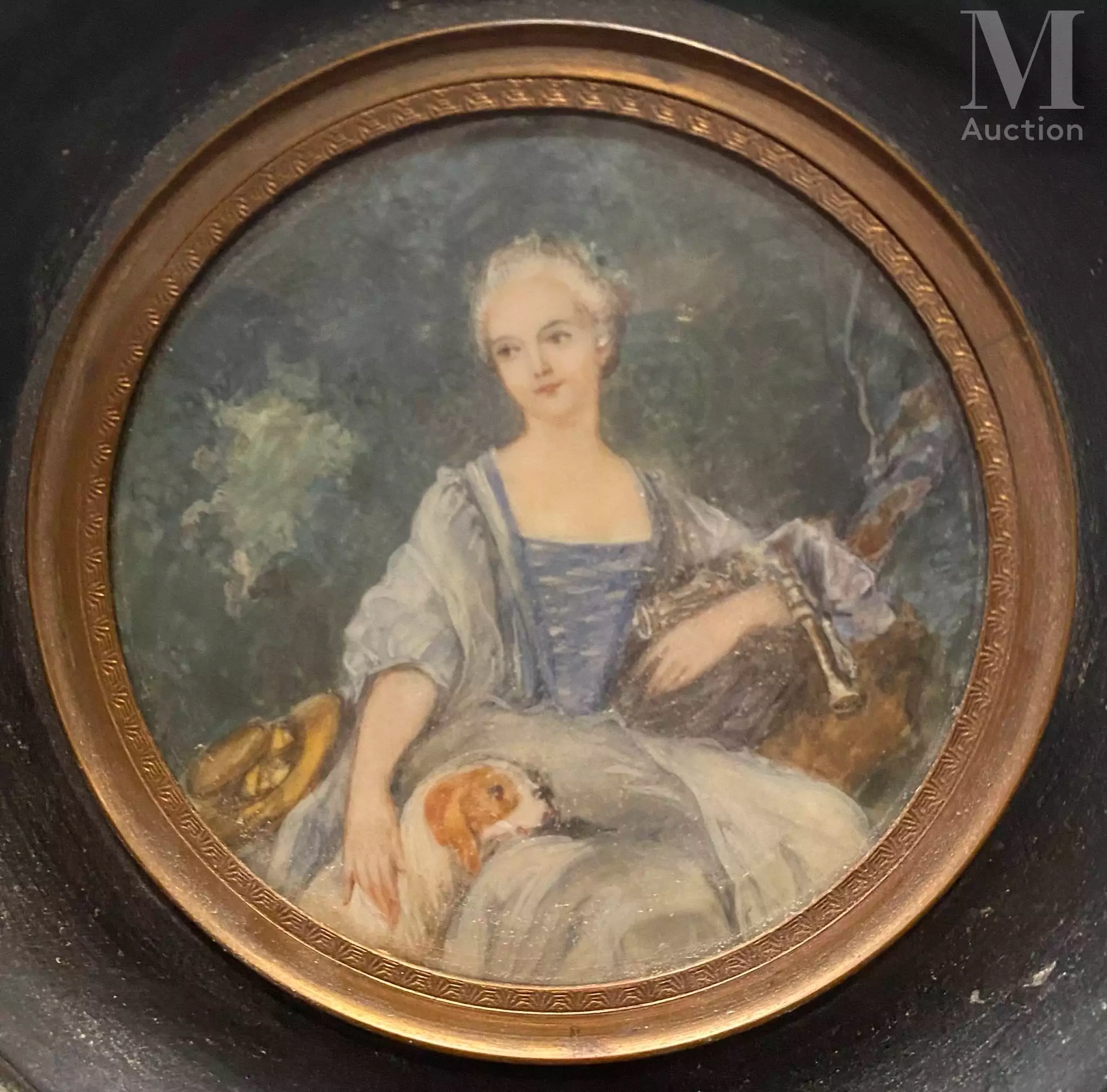 Écoles FRANÇAISES Jeune femme avec son fidèle Cavalier King Charles