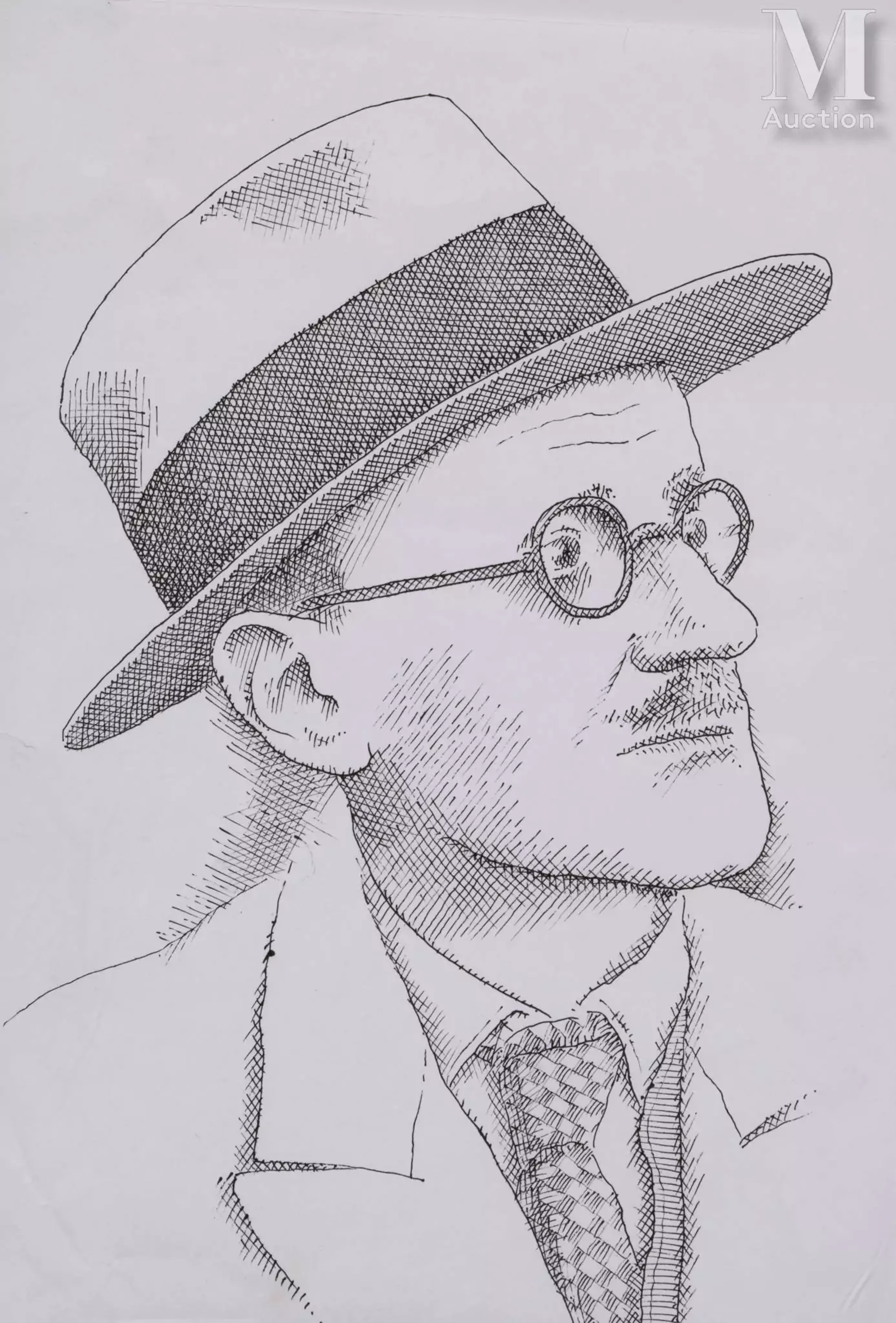 Ⓟ Pierre LE-TAN (1950-2019) "Portrait de James Joyce"