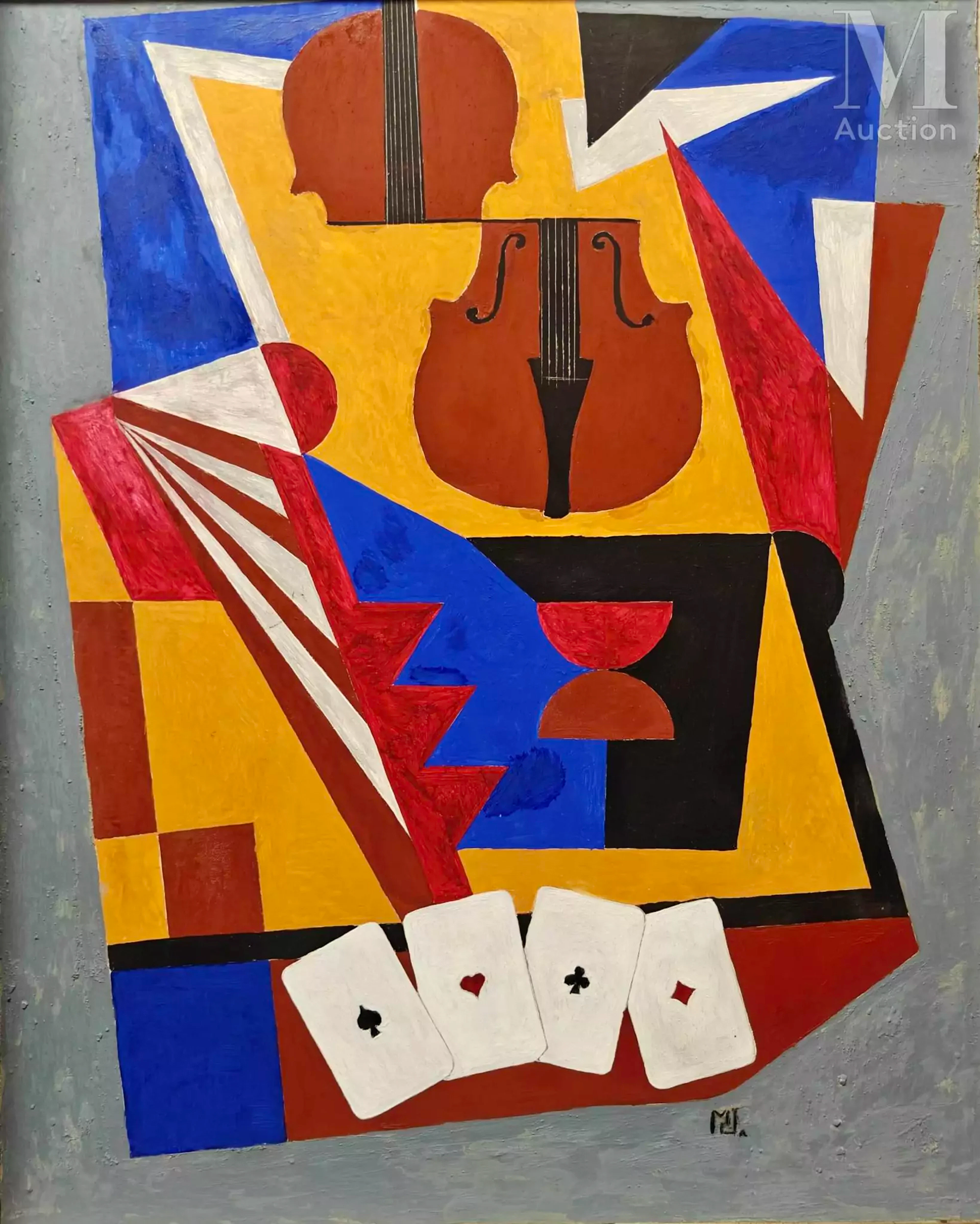 Max JOUVAL (né en 1947) Violoncelle et Carré d'as