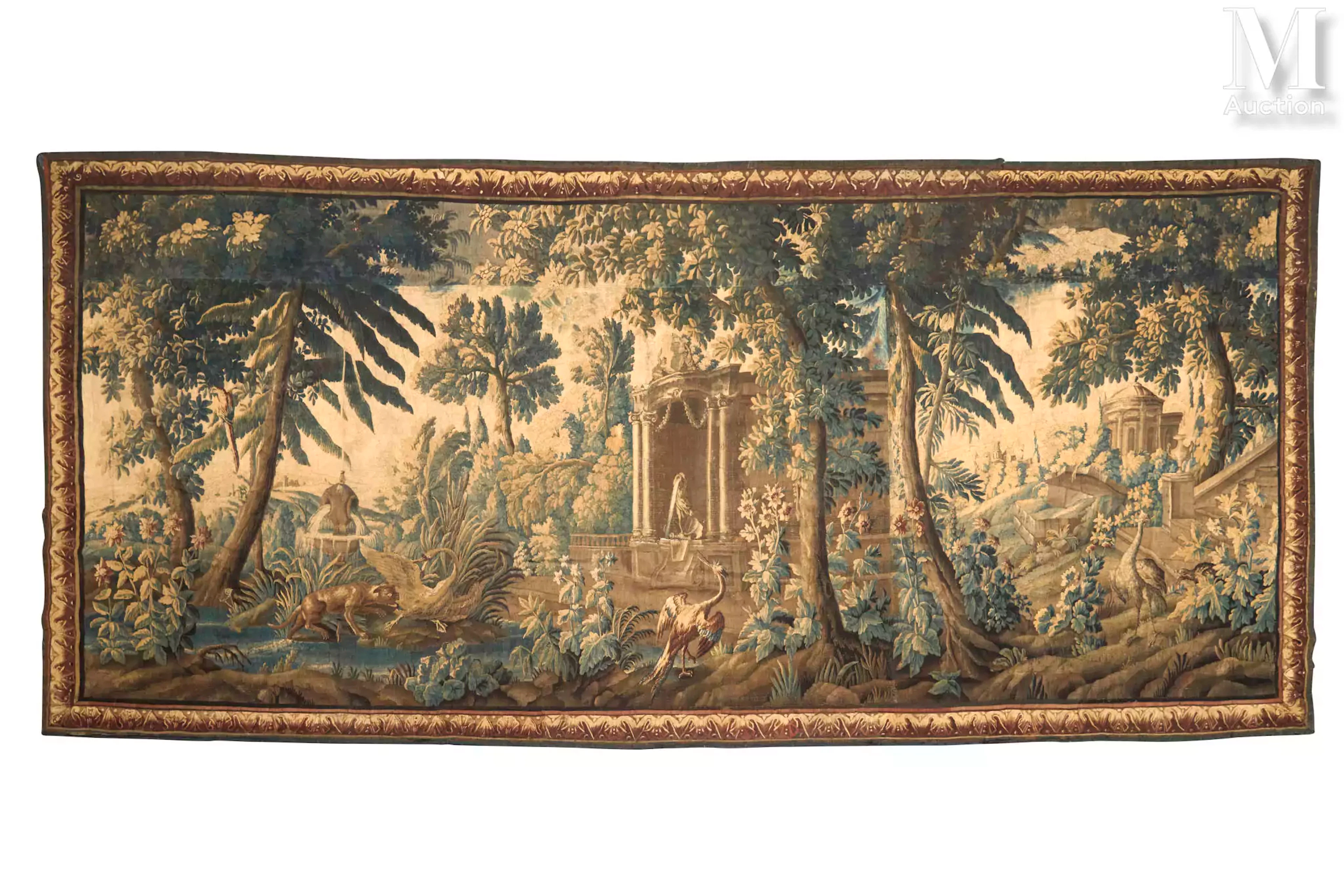 AUBUSSON XVIIIe siècle, vers 1730/40 Verdure dans un parc architecturé
