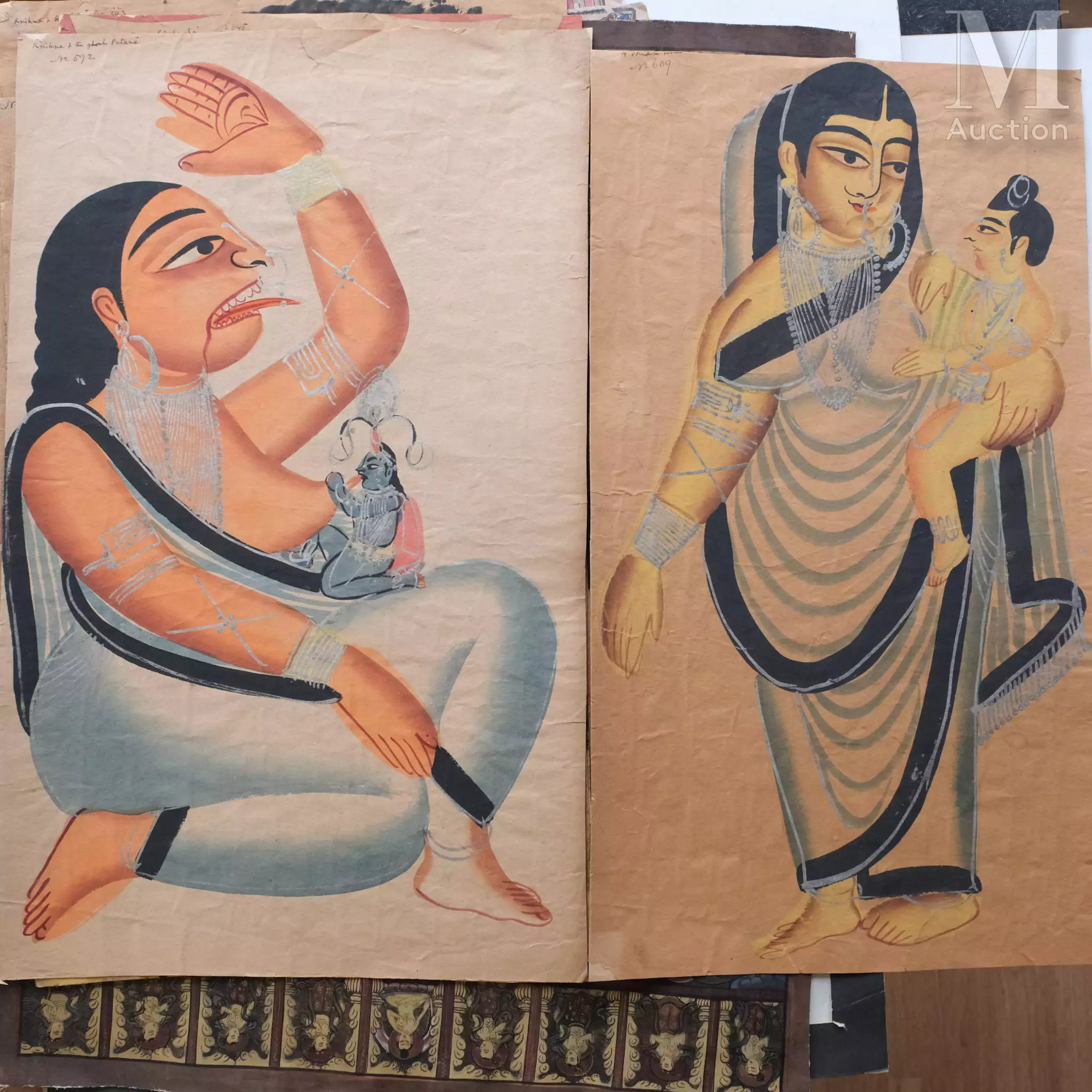 Suite de neuf aquarelles : INDE