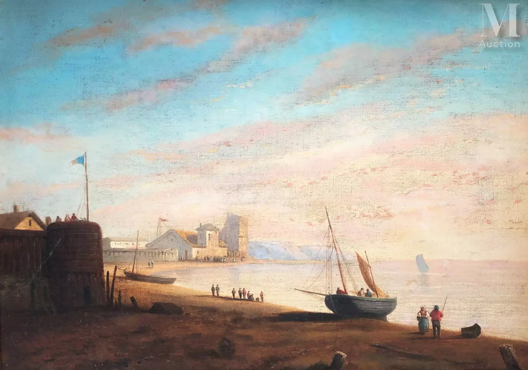 Ecole ITALIENNE de la fin du XIXème siècle Paysage de bord de mer