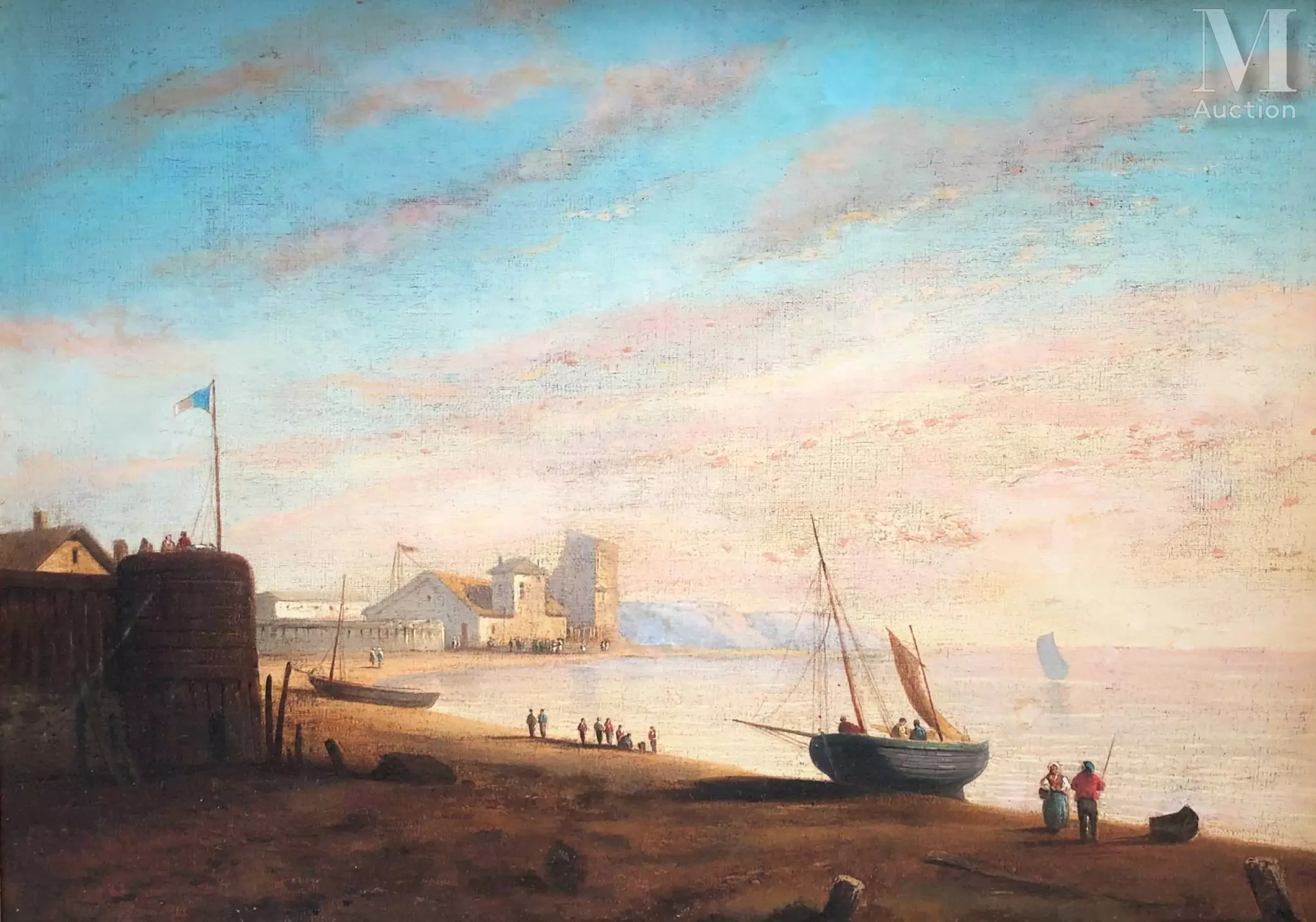 Ecole ITALIENNE de la fin du XIXème siècle Paysage de bord de mer