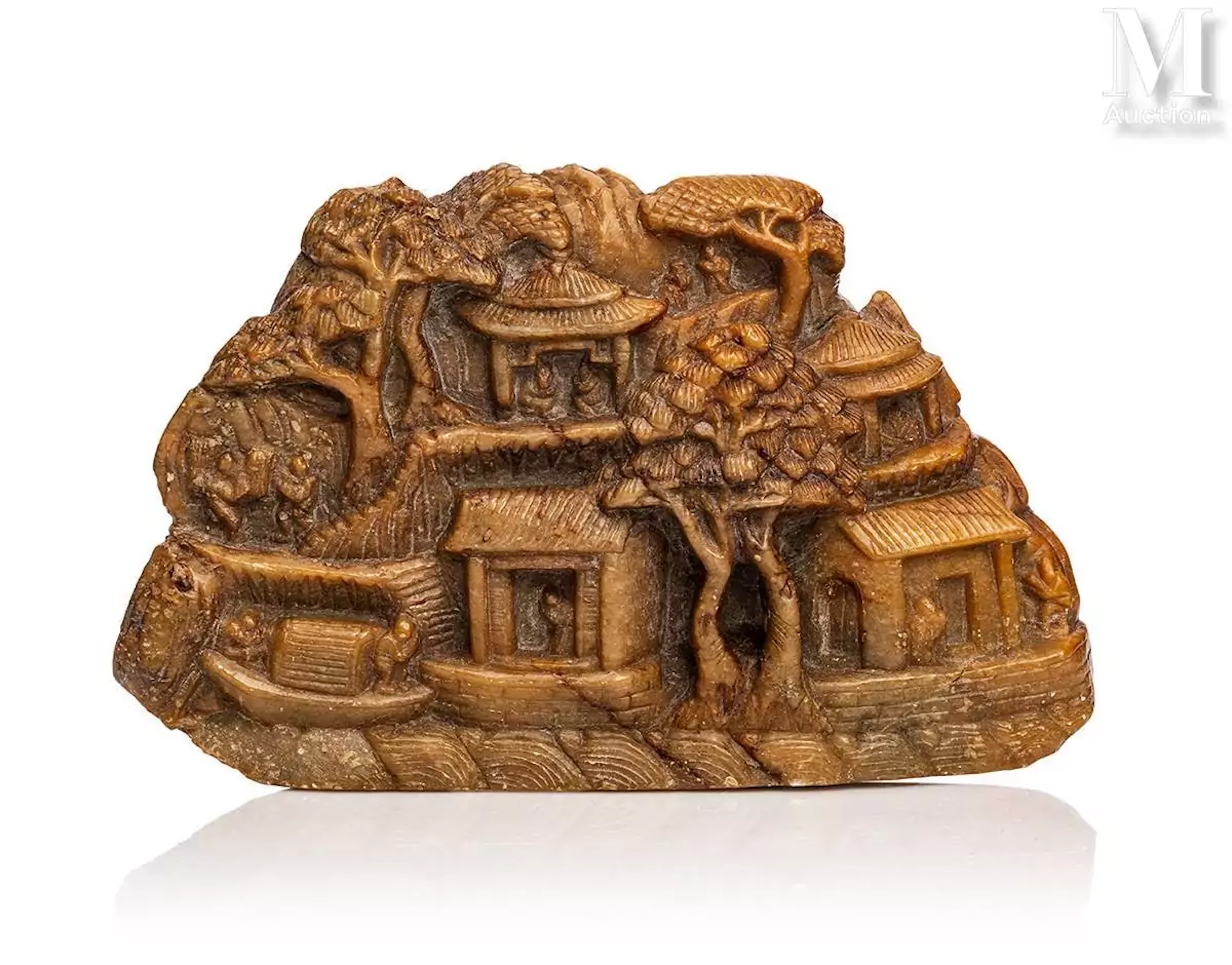 CHINE, XIXe siècle Groupe en stéatite sculptée